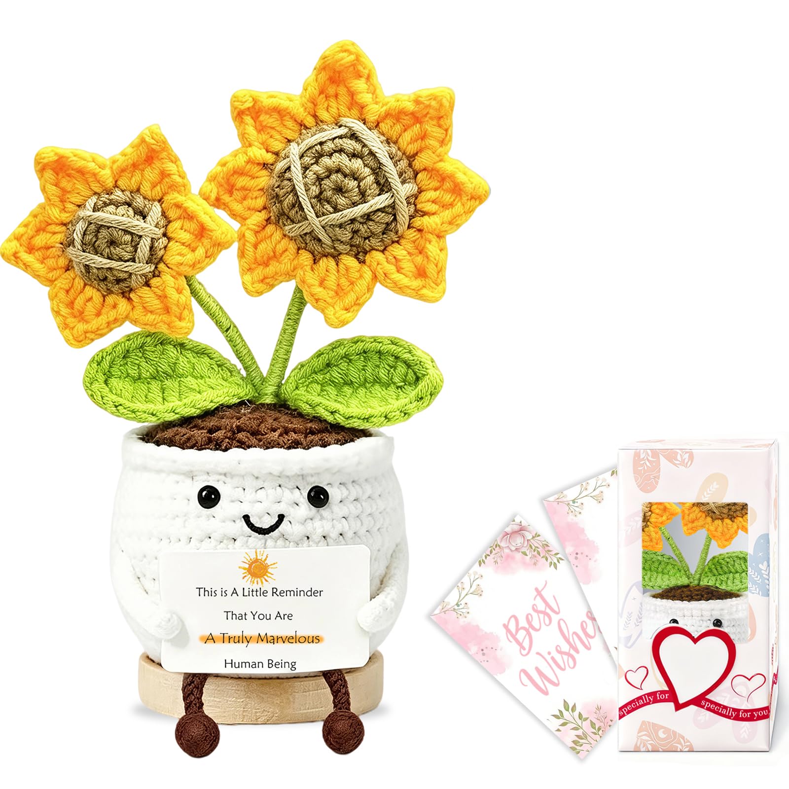 Thank You Gifts for Women Positive Affirmation Sunflower Emotional Support Crochet Flowers Gifts Christmas,Appreciation,Birthday Gift for Mum,Employee,Colleagues,Best Friend Cute Stuff Room Desk Decor