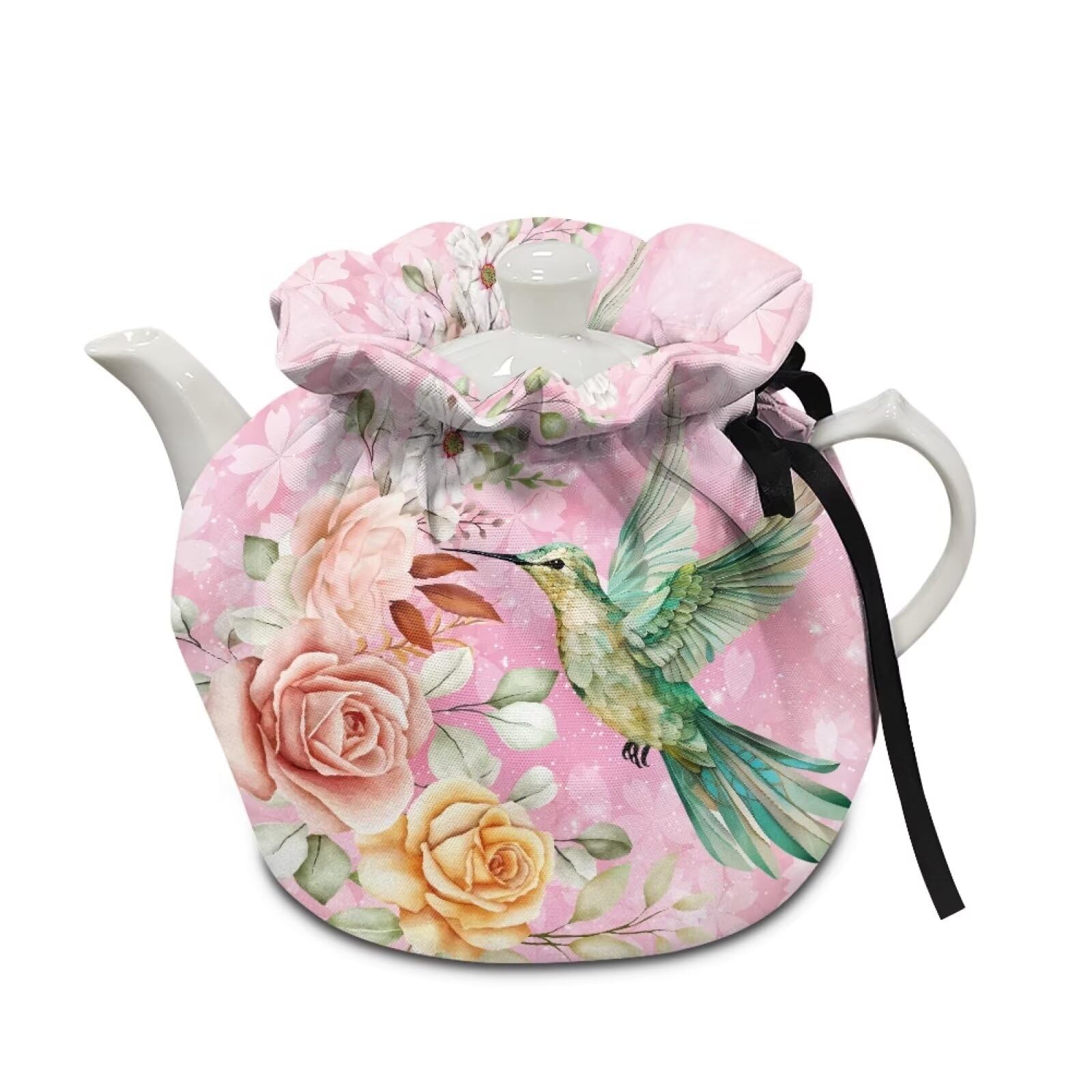 Generic Rose Hummingbird Tea Pot Kettle Decorative Insulated Dust Bag Drawstring Covers Teacup Drop-Proof Shock-Proof Decoration
