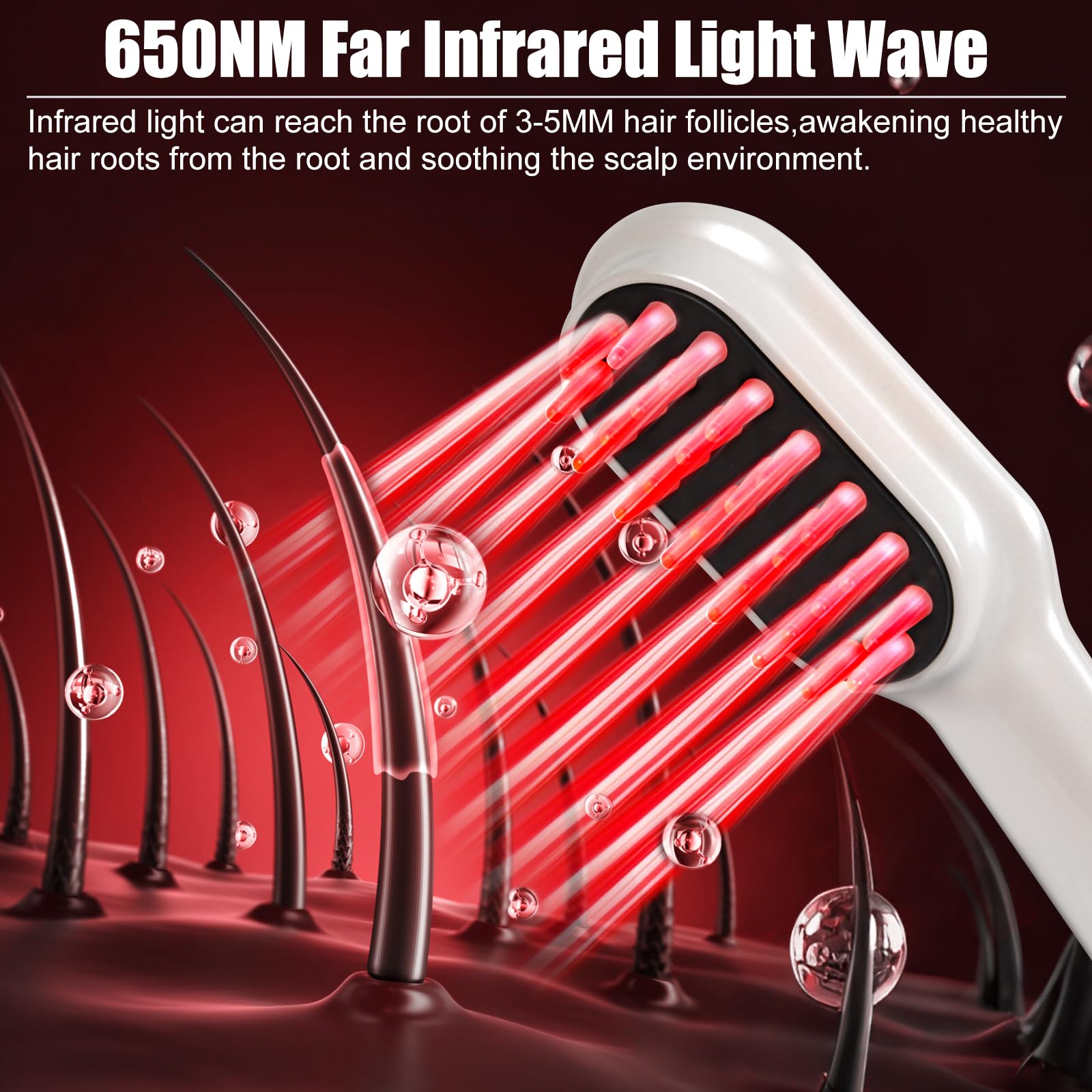Red Light Hair Brush, Laser Therapy Hair Growth Comb, Red Light Scalp Massager with IPX7 Waterproof