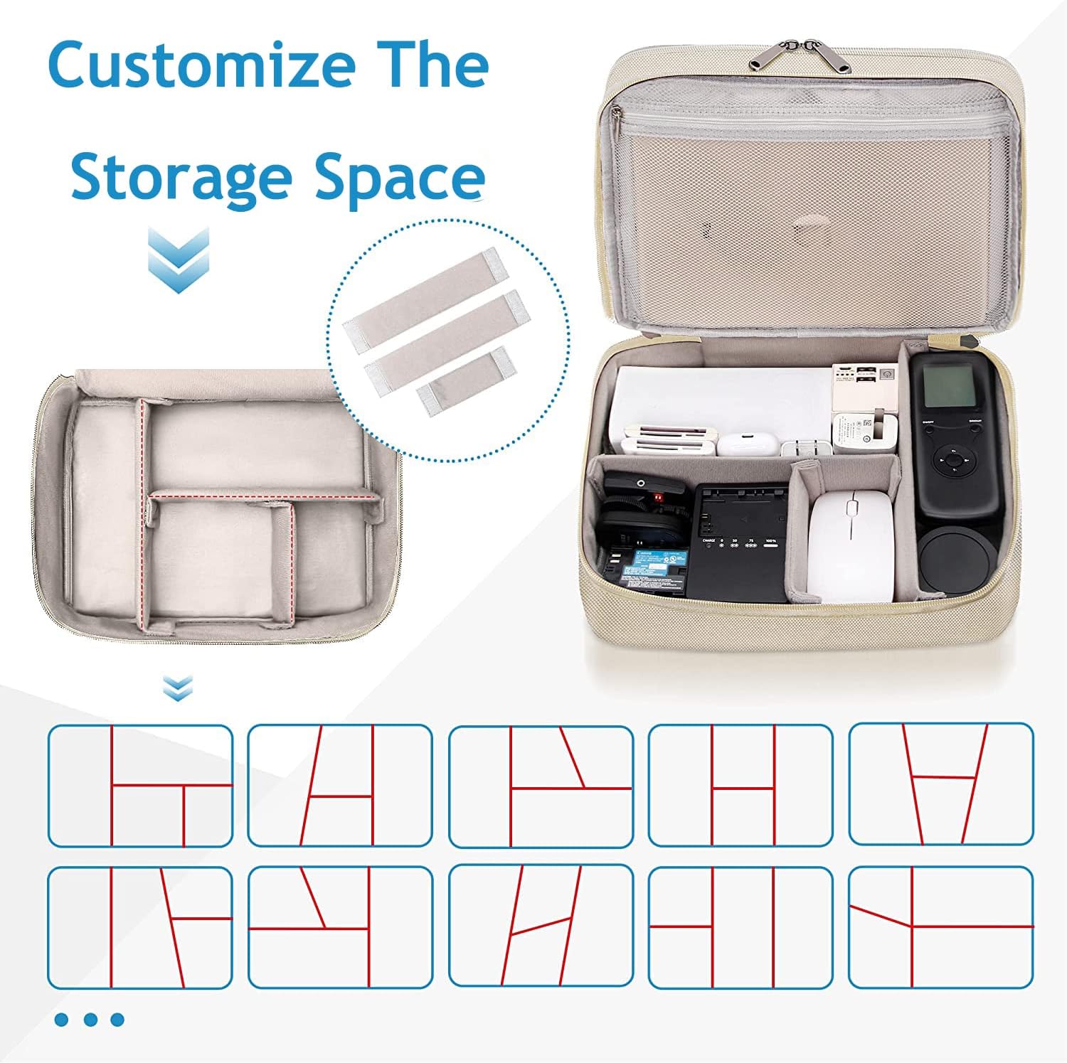 Electronics Travel Organizer, Double Layer Cable Organizer Bag Waterproof Electronics Accessories Storage Bag for Charger, Phone, Power Bank, Hard Drive, Cord, Tablet