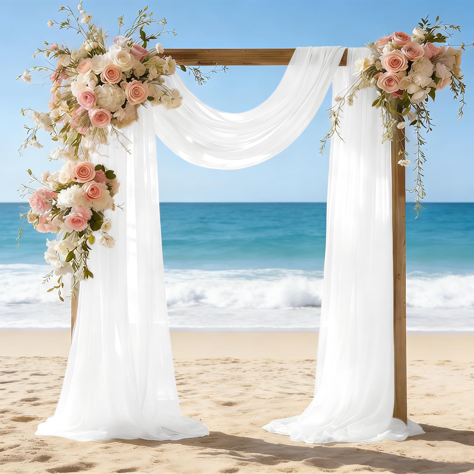 Wedding Arch Draping Fabric 2 Panels 28" x 20Ft Cream White Sheer Chiffon Drapes for Wedding Archway Ceremony Arbor Stage Ceiling Backdrop Decorations
