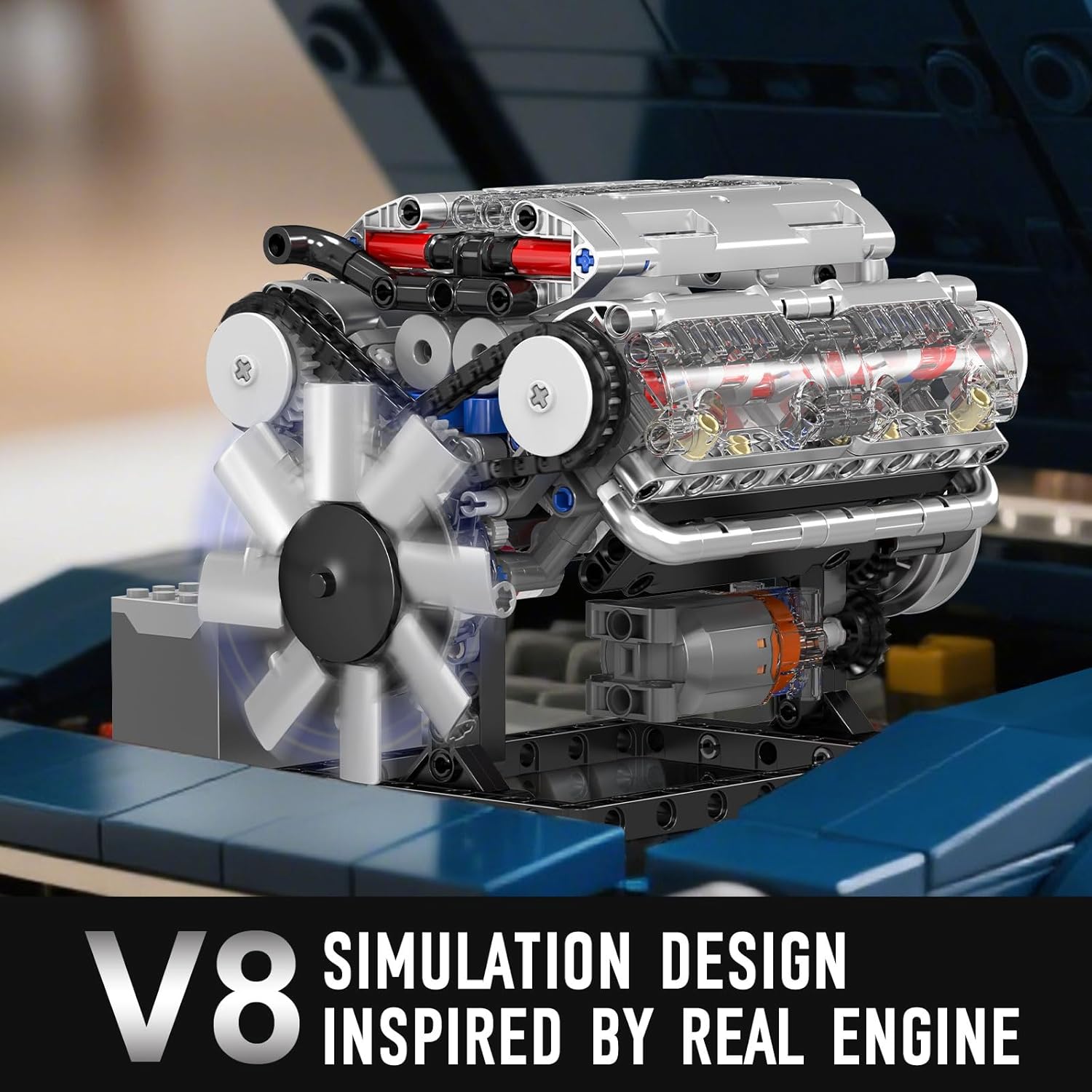 Mould King 10088 V8 Engine Model Building Kit That Runs, Build Your Own Mini Engine That Works, STEM Toy Gift for Adults 14+ Teens, DIY Mechanic Engineering Construction for Display (535 PCS)