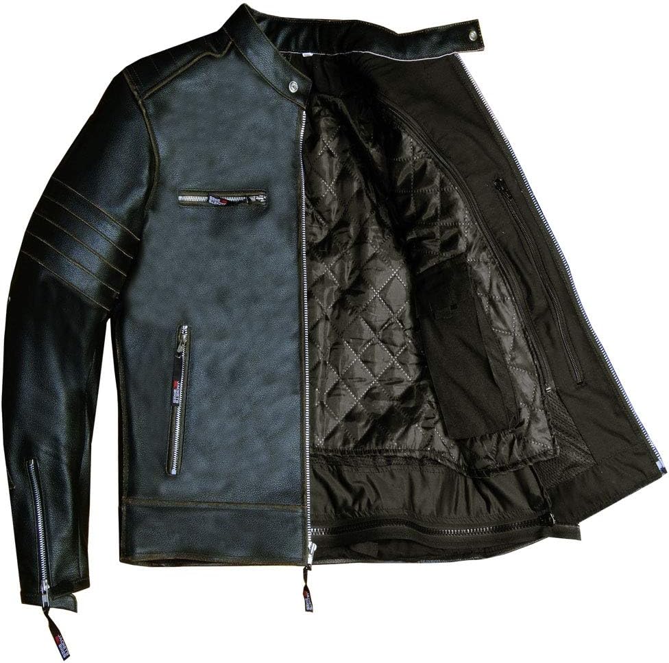 Men's Versatile Motorcycle CE Armor Ventilated Leather Cruiser Biker Jacket XL : Automotive