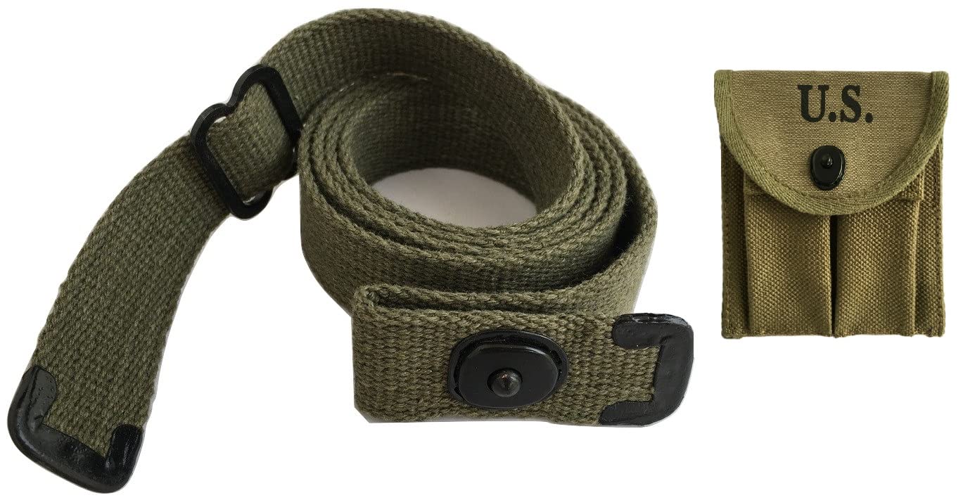 M1 Carbine Sling WWII Reproduction Canvas Sling with Carbine Pouch (OD Green)