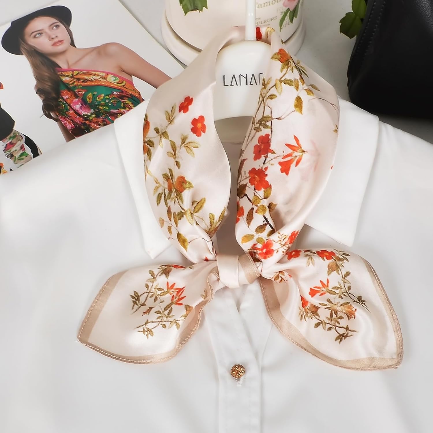 Women 100% Mulberry Silk Neck Scarf Lightweight Digital Print Small Square Scarfs- Neckerchief Gift Packing 21"*21" - Image 3