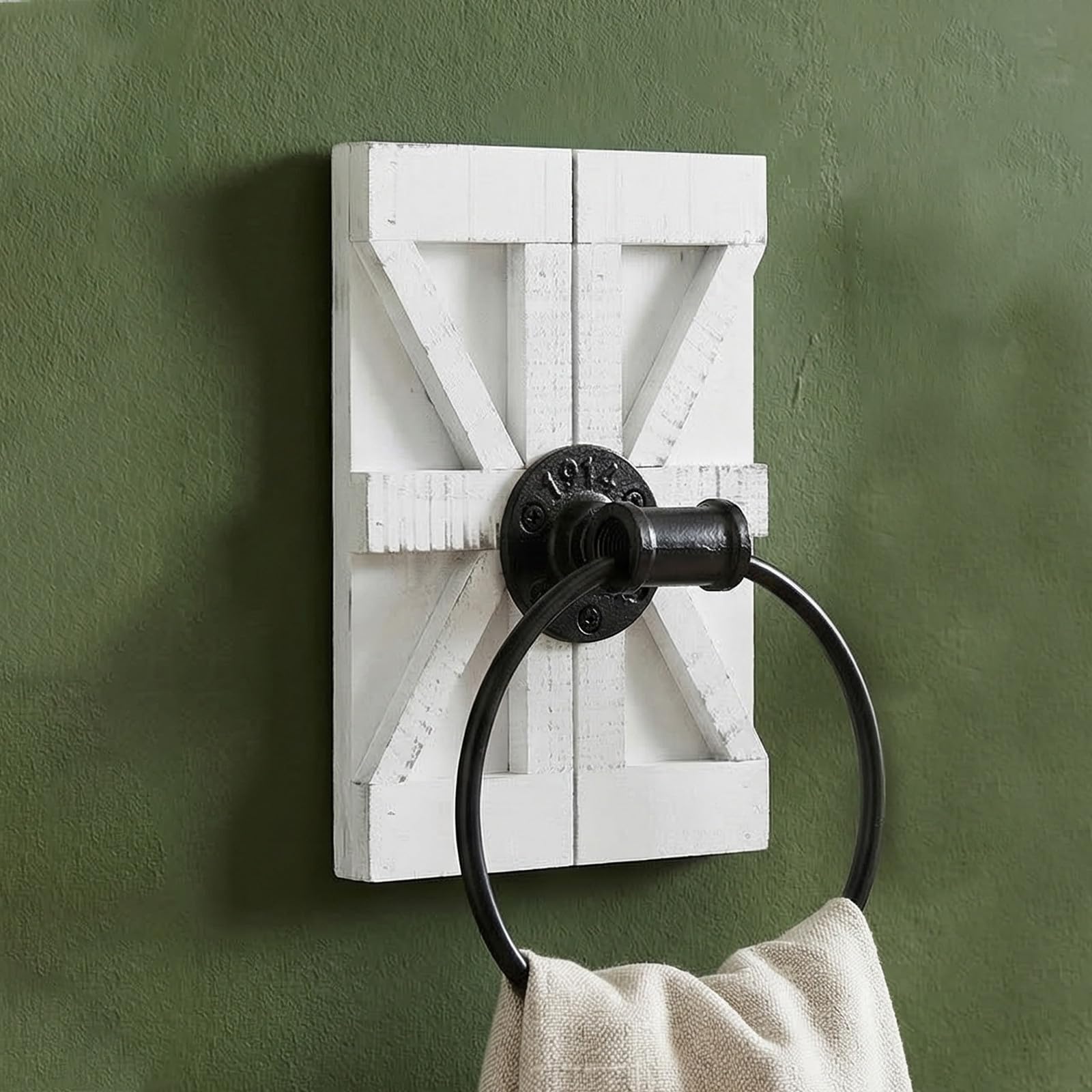 OSALADI Toallero de Pared Rústico de Hierro y Madera Blanco 2 Piezas para Baño y Cocina Diseño Vintage y Ahorro de Espacio