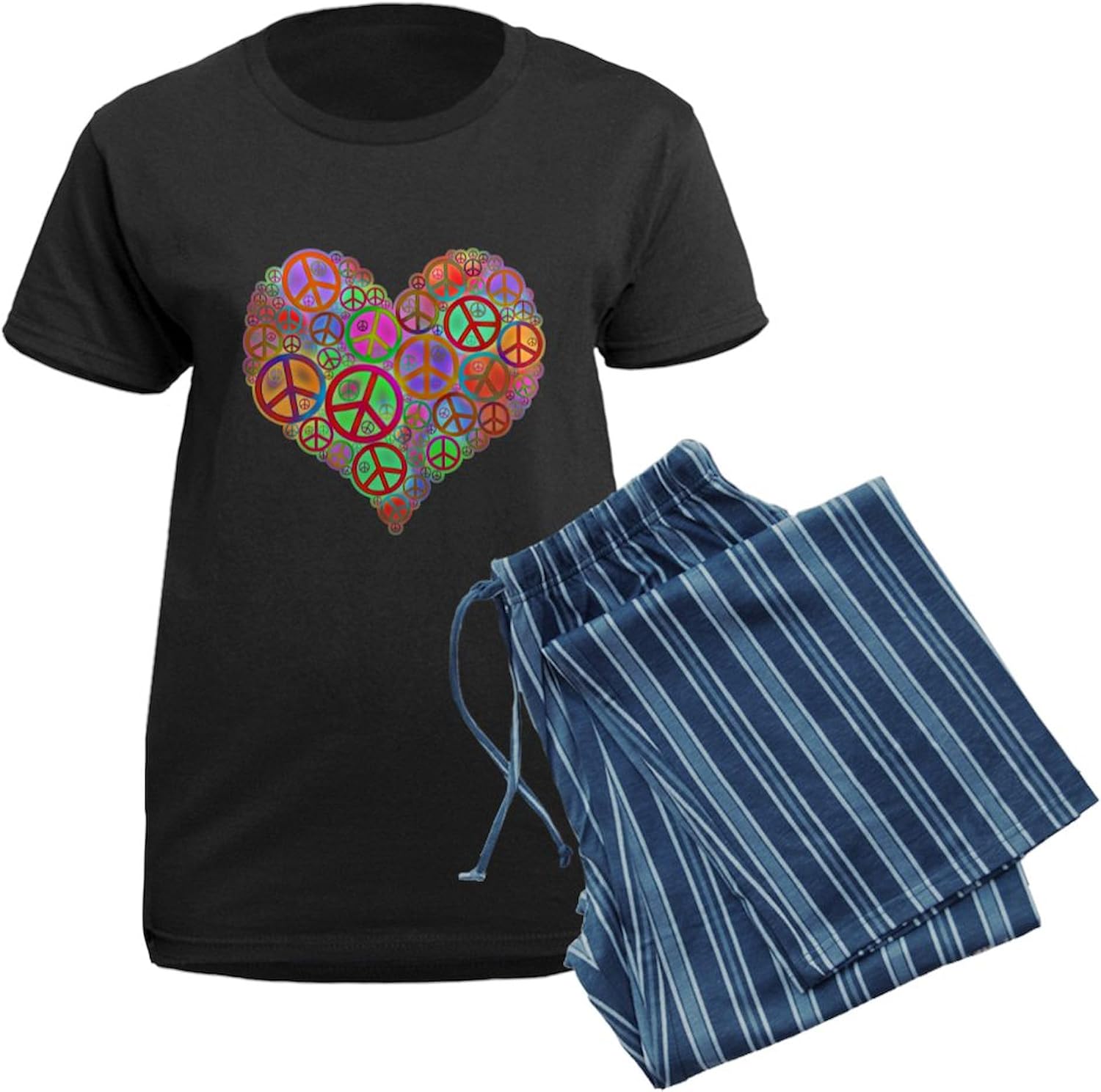 CafePress Peace Sign Heart Women's Dark Pajamas Womens Novelty PJ Sleepwear
