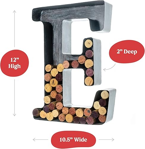 Miniatura 2 de Soporte metálico para corchos de vino con forma de monograma de letra E para regalar a amantes del vino en fiestas de inauguración de casas,