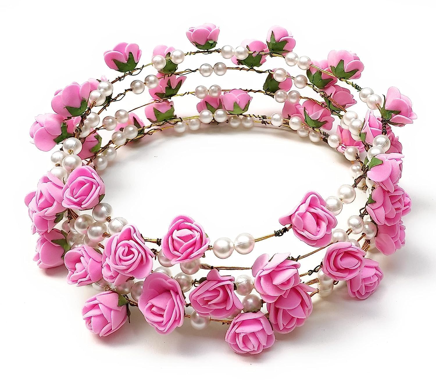 JAGMOOLYA PRODUCTS Artificial Floral Headpiece Roses Foam Flower Wedding Bridal Beach Party Travel Headpiece Wreath Crown Tiara for Girls, Teens and Women (Pack of 3 pcs) (Baby Pink)-image-30