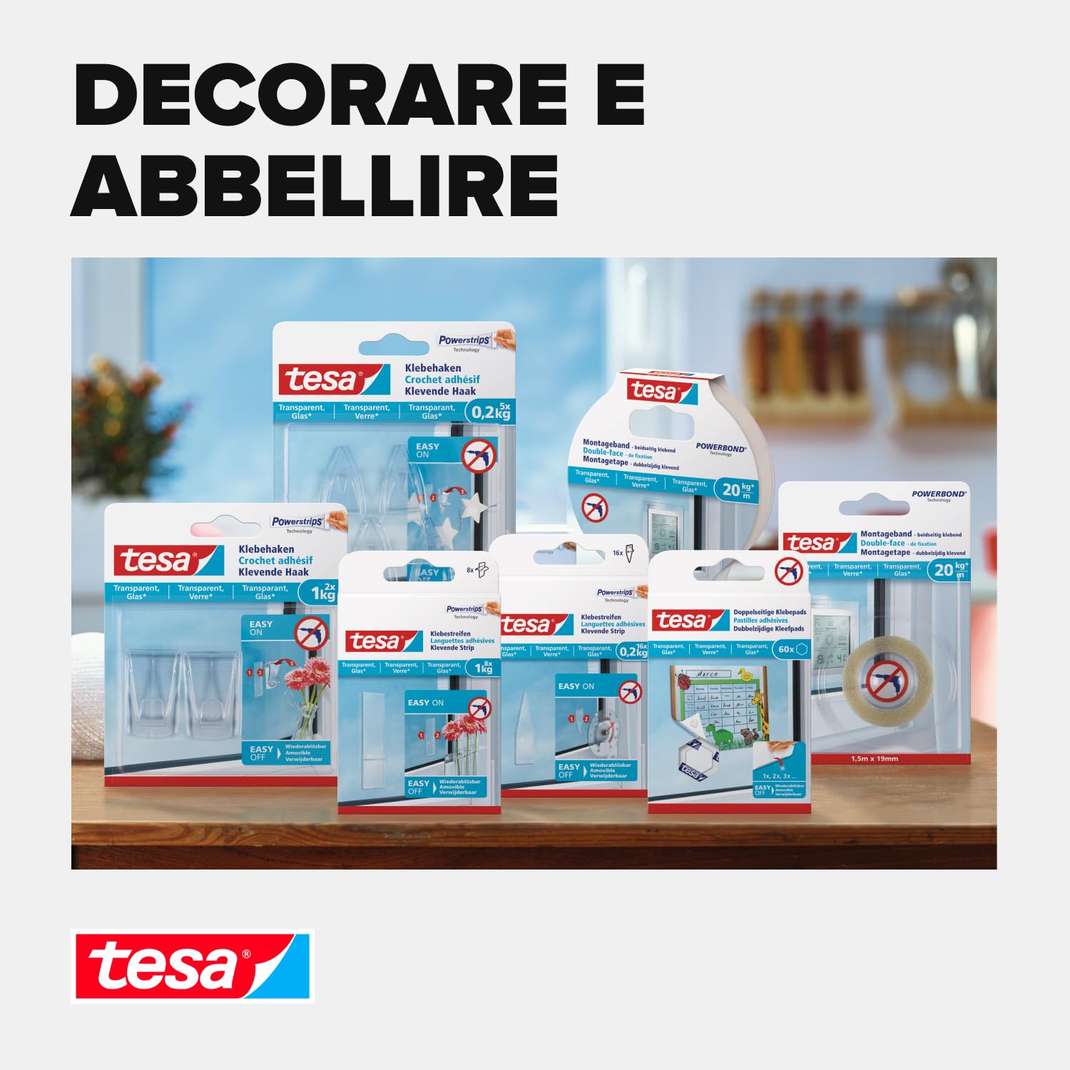 Tesa 58034 Powerstrips Tesa Vario- Ganci per tende (confezione a 4)