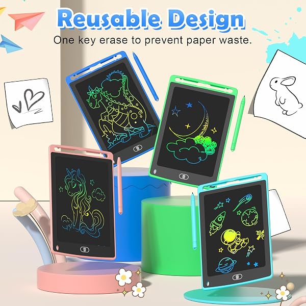 Tableta de escritura LCD de 8.5 pulgadas, tablero fino borrable con lápiz capacitivo y pantalla de bloqueo, regalo perfecto para niños, niñas, niños, estudiantes, uso doméstico en el aula (azul claro) - 5