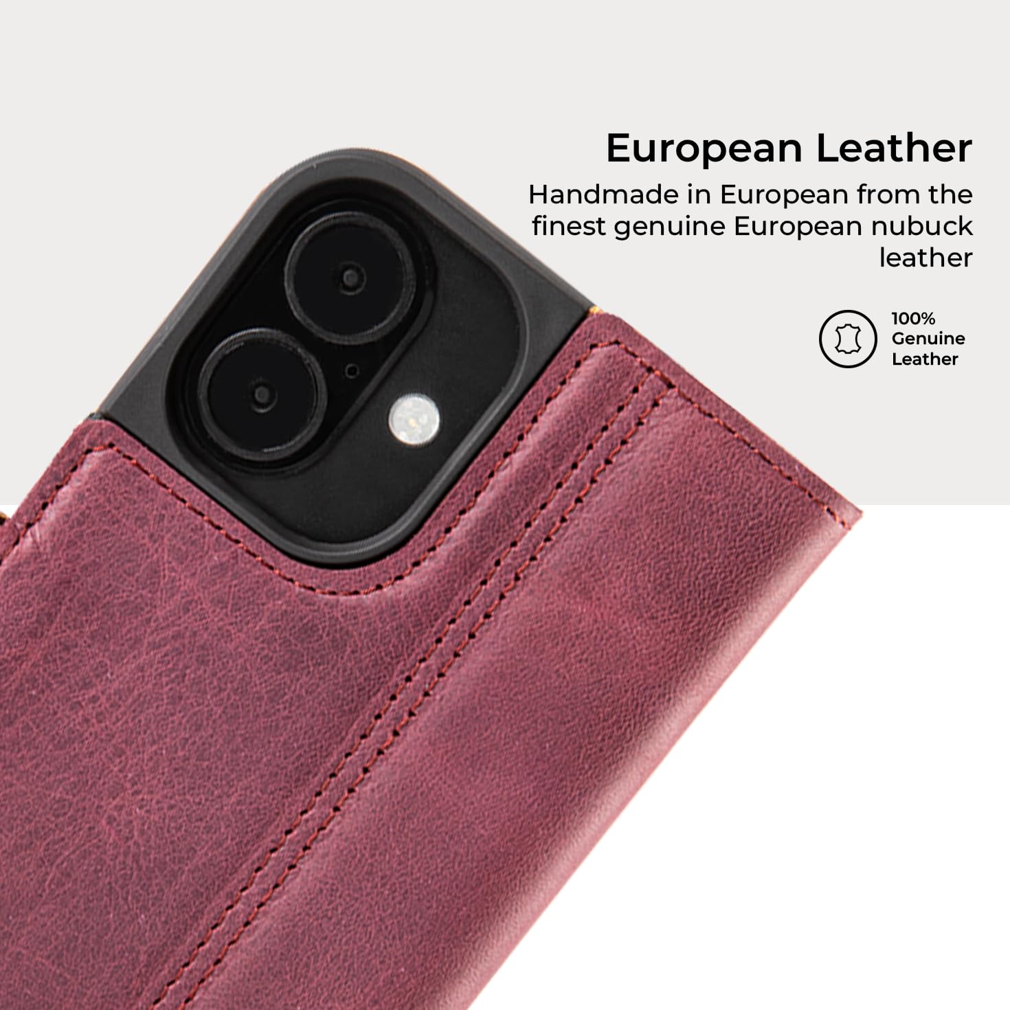 Snakehive Leather Wallet for iPhone 16, Real Leather Wallet Phone Case, Genuine Leather with Viewing Stand and 4 Card Holder - Image 4