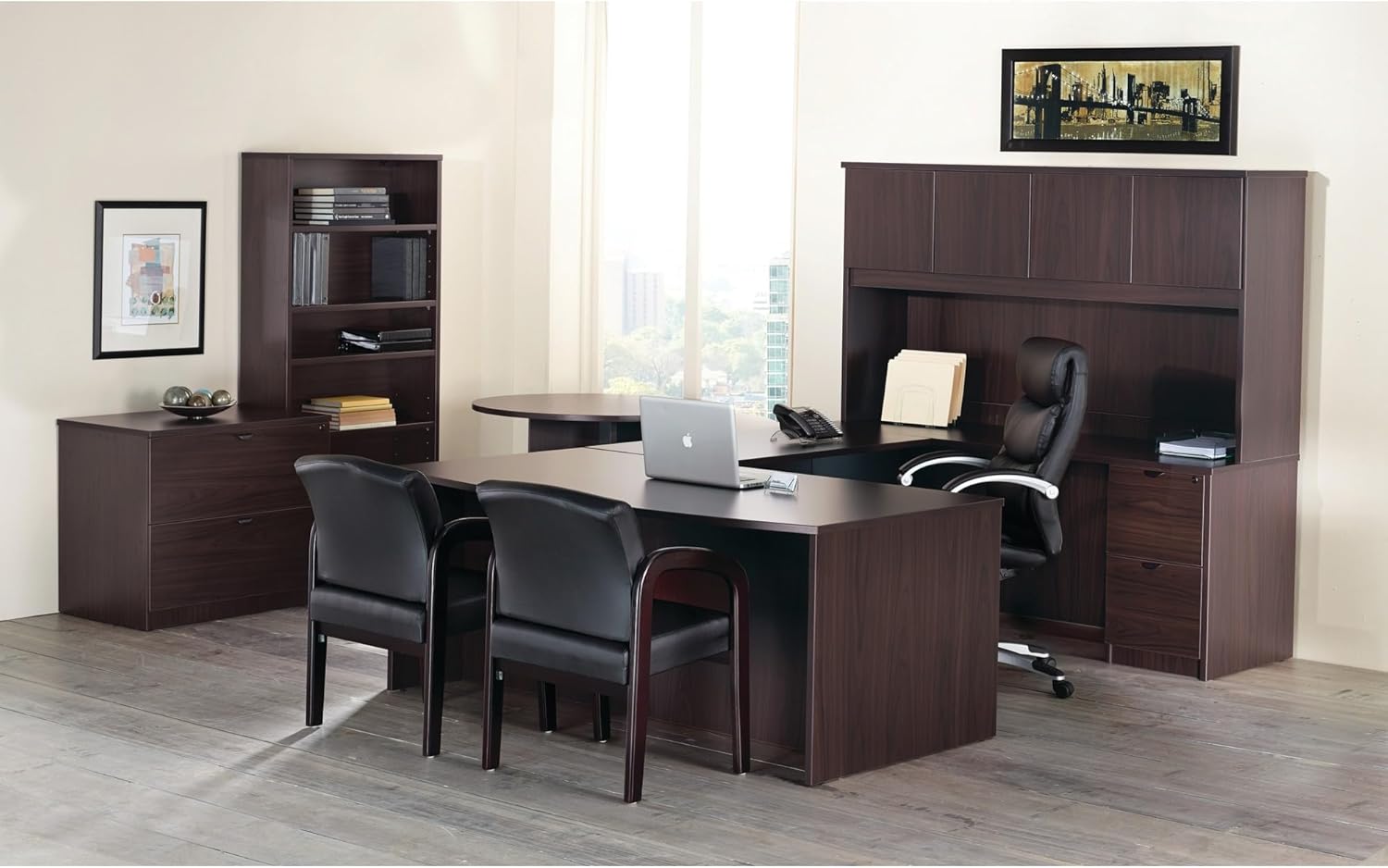 Lorell Prominence 2.0 Espresso Laminate Bridge, 48" x 24" x 29"