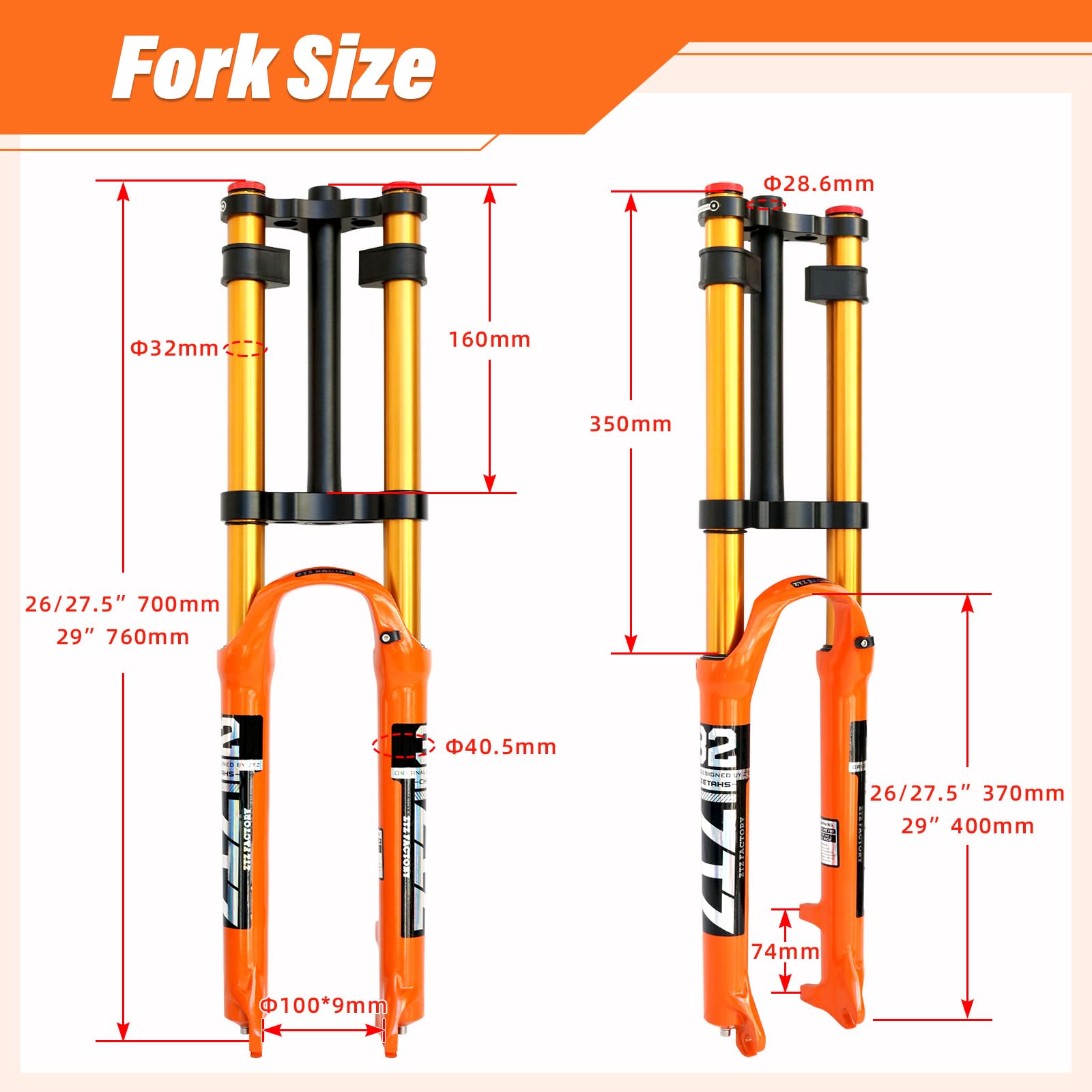 Horquilla de Suspensión de Bicicleta 26/27.5/29" para Bicicleta de Montaña DH Aire Doble Hombro Descenso Amortiguador Tubo Recto Amortiguador de Bicicleta Ultraligero Ajuste de Rebote