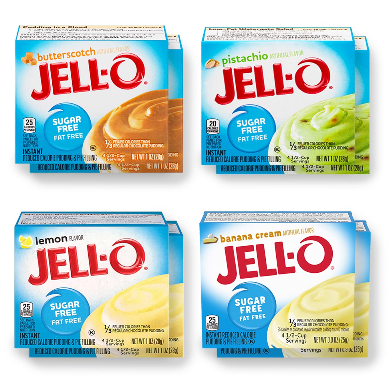 Jello Sugar Free Pudding Mix Instant - Dessert Flavor Variety Pack (8 Flavors, 16 Boxes) - Fat and Sugar Free Jello Pudding Mix & Pie Filling - Includes Cheesecake, Banana Cream, and more - By Dr. Variety