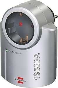 Brennenstuhl Primera-Line Steckdosenadapter mit Überspannungsschutz (Adapter als Blitzschutz für Elektrogeräte) silber,schwarz