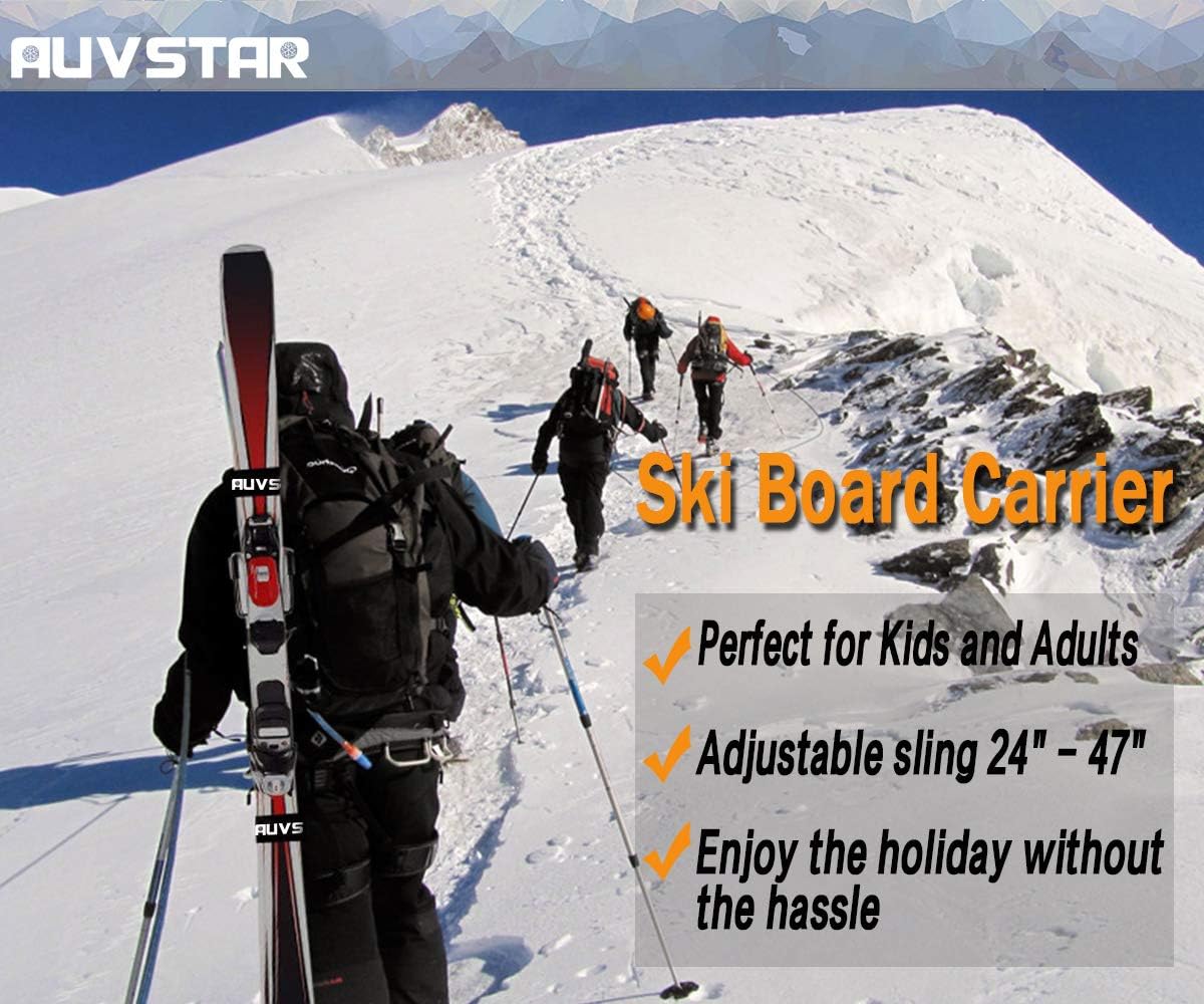 auvstar Invernali Ski Tracolla,Regolabile Portatile Cinghie da Sci,Sci e Pole Strap,Facilmente Trasportare Skis per Sci Carving,Sci da Escursioni,Sci di Fondo,Snowboard,Portasci per Adulti Bambini