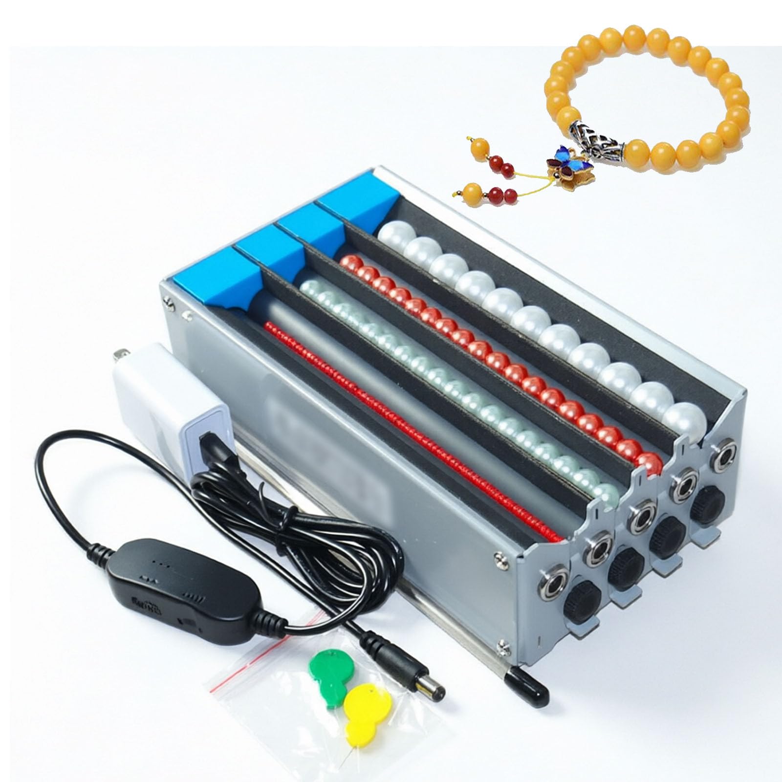 Elektryczny spinner z 4 kanałami, półautomatyczny spinner z regulowanym wyrównaniem igły do koralików, zakres 1,5-17 mm, idealny do bransoletek i rękodzieła