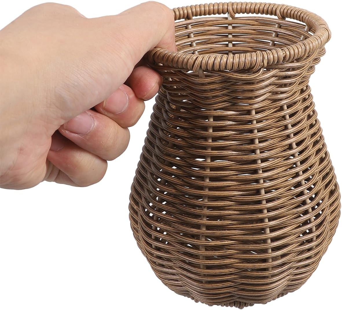 Cabilock Rattan Vase for Flowers, 5.7" Rustic Woven Wicker Vase for Boho Home Decor, Small Imitation Rattan Flower Basket, Farmhouse Desktop Centerpiece for Pampas Grass, Dried Floral Arrangement