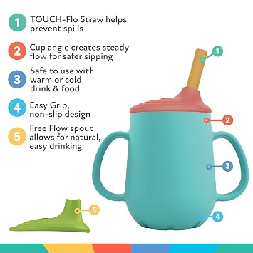Nuby 3-Stage Training Cup Set - Silicone Tumbler with Spout and Straw Combo - 4 oz - 6+ Months - Girls