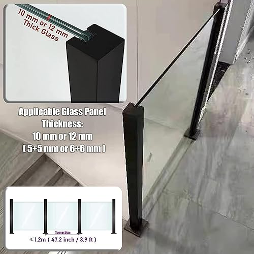 Miniatura 4 de Poste de barandilla de vidrio de 41 pulgadas, poste de barandilla de vidrio negro de acero inoxidable 304 con ranuras para espiga y base resistente