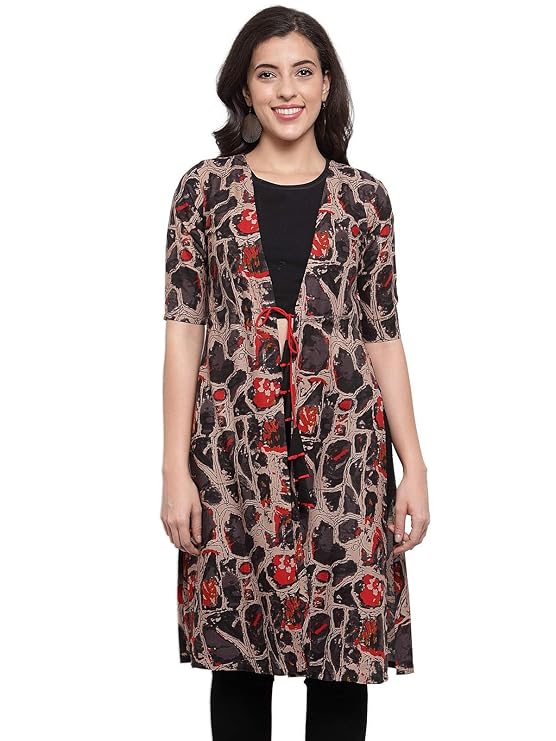 INDIBELLE Rayon Abstract Print Shrug Cape – Grey