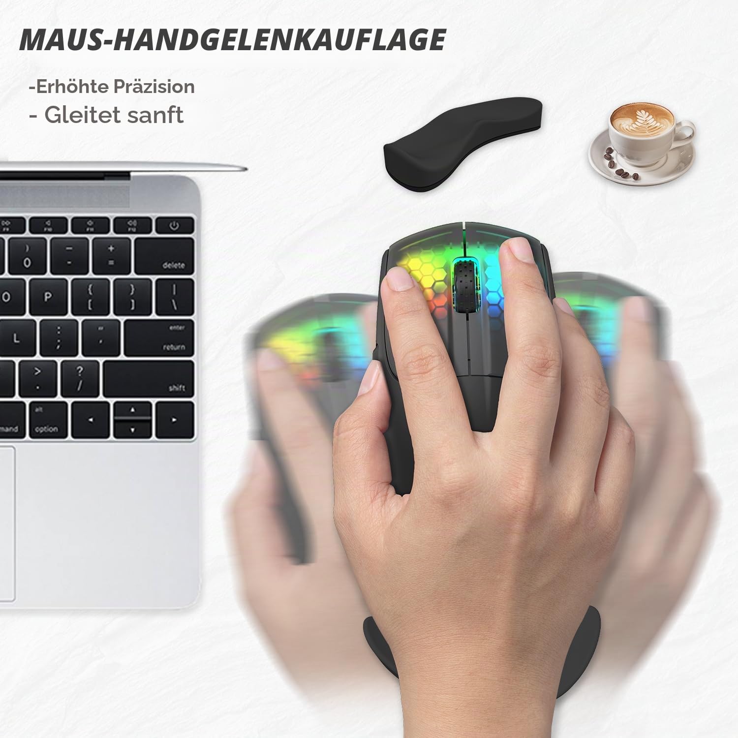 ATTACK SHARK Silikon-weiche Handgelenkauflage,Ergonomische Handgelenkstütze,Verhindert RSI, Glattes Gleiten, Erhöht die Präzision und Genauigkeit,Leicht, Tragbar-Schwarze Rechte Hand