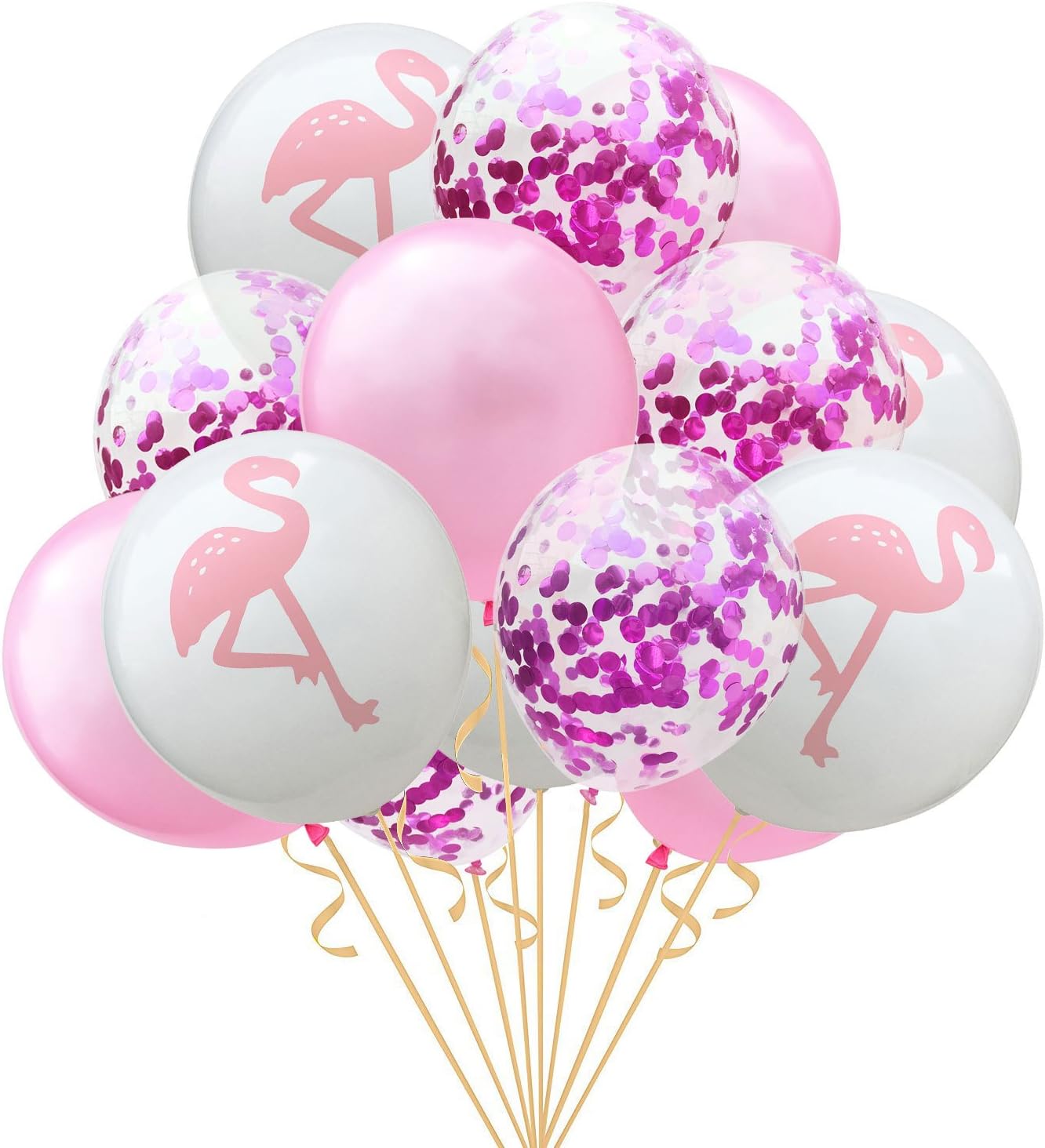 Flamingo Pink Confetti Balloons, 15 Pcs, Latex, Unisex, Hawaii Luau Party, Birthday, Wedding Theme Party Decorations