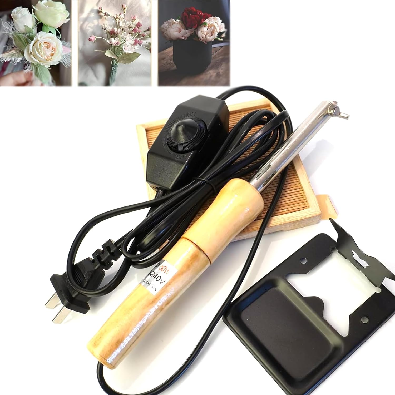 DIY Cloth Fabric Flower Making Tool Set, Artificial Flower Electric Ironing Machine, Adjustable Temperature, 18 Ironing Heads, for Fake Flower Making DIY