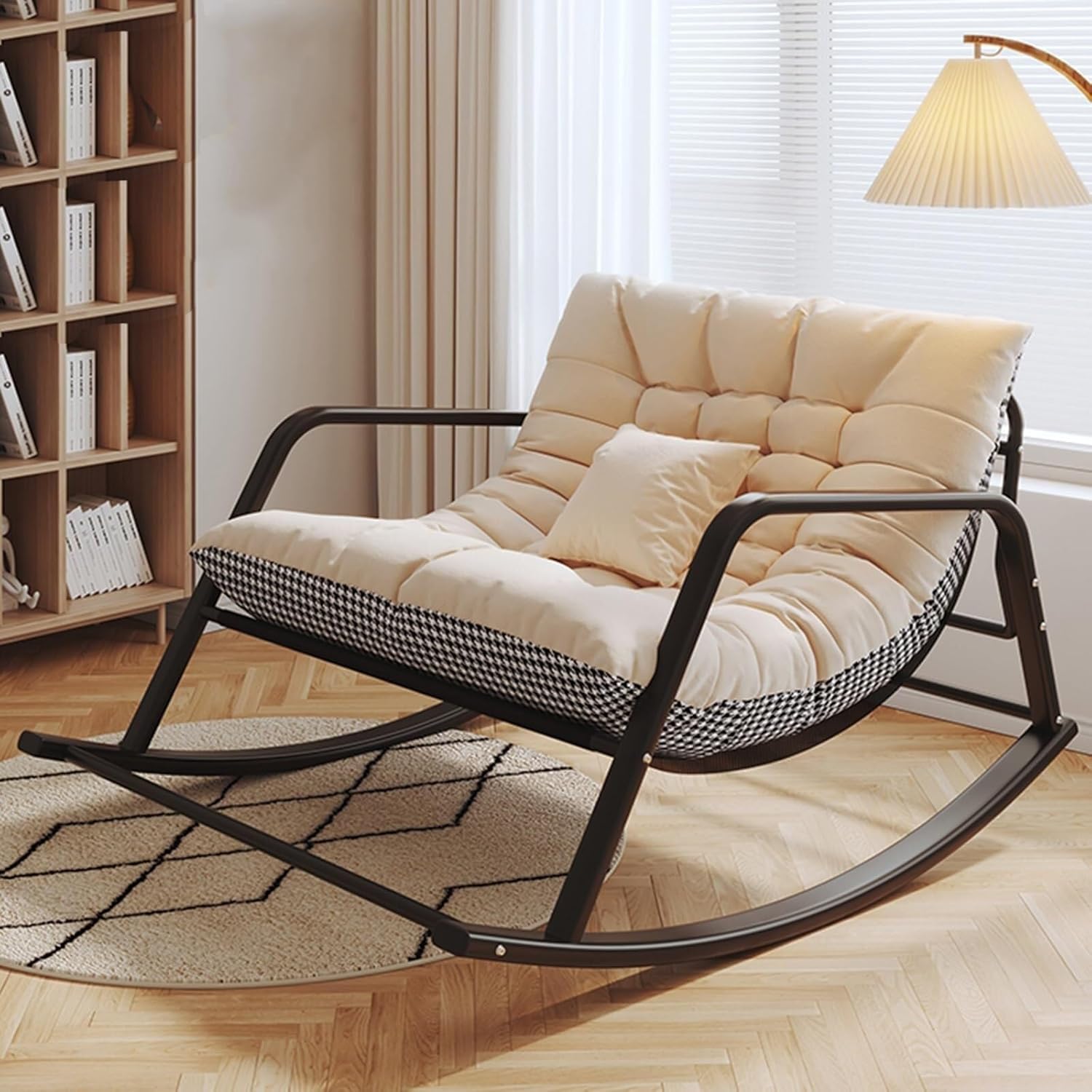 Oversized High Back Patio Rocking Chairs - 180KG Capacity Modern Lounge Armchair with Iron Frame for Living Room & Bedroom - Multicolored & Black Options