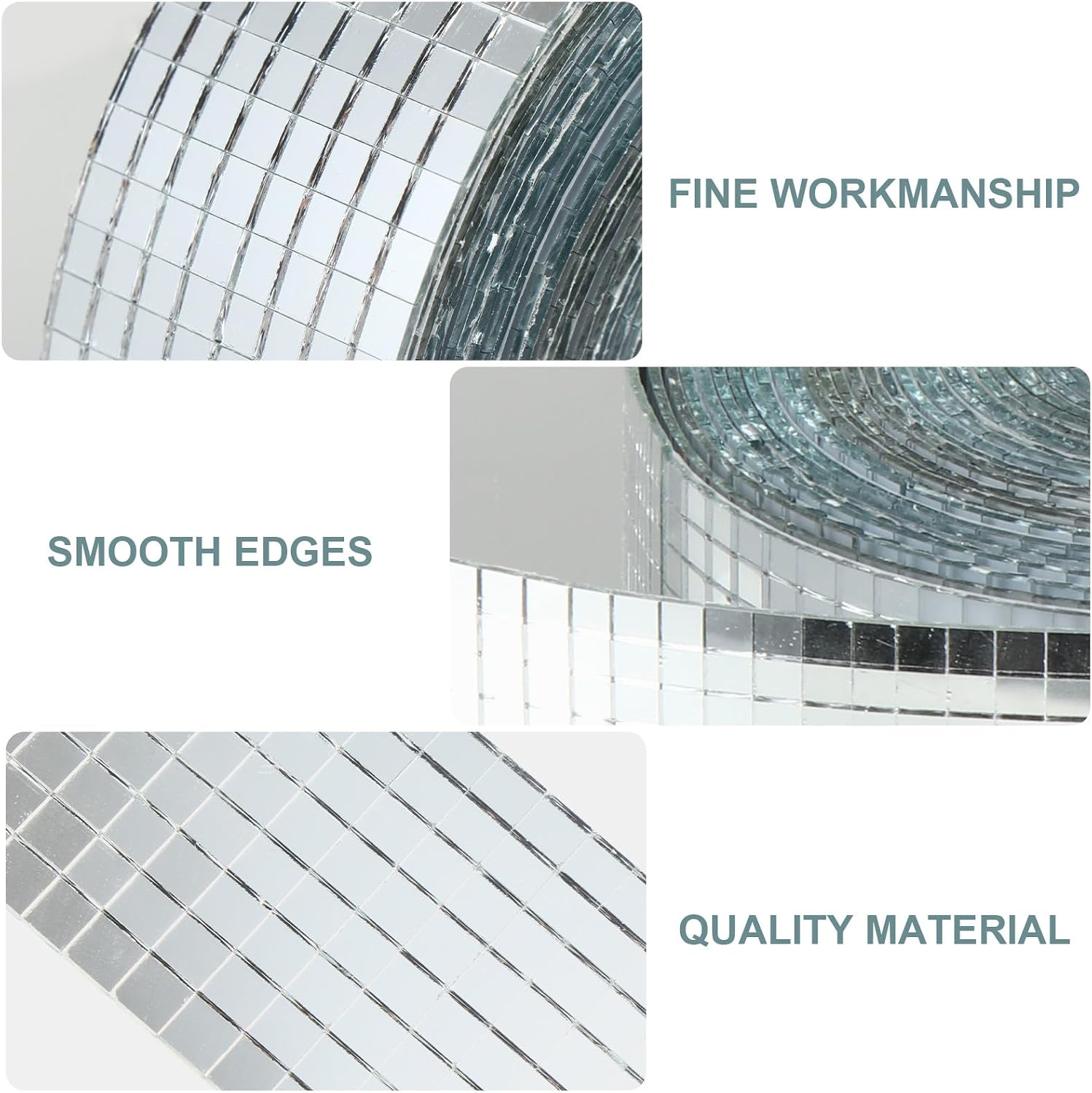 Self Adhesive Silver Mosaic Tiles Glass Fiber Mirror Squares for DIY Craft Wall Decal Home Decor with Pre Cut Backing