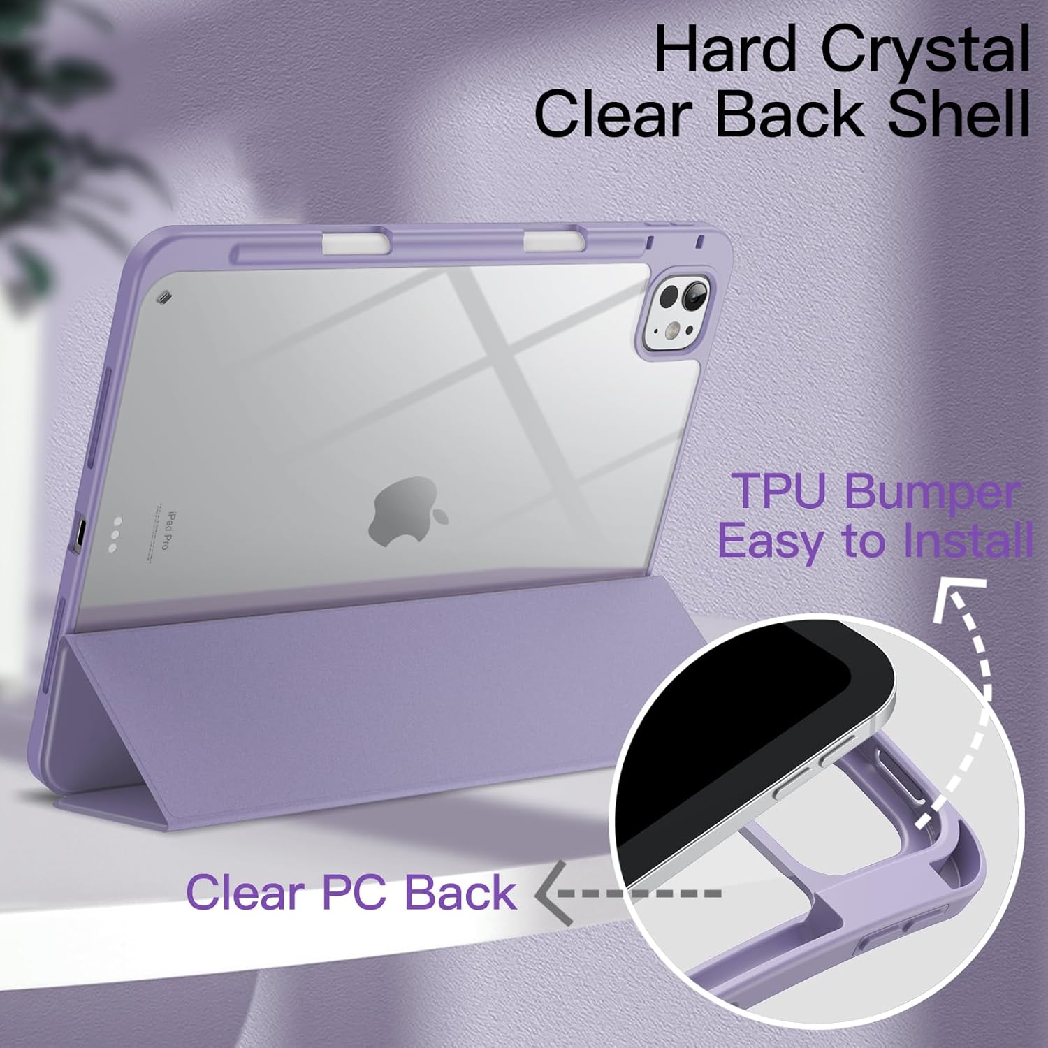 JETech Case for iPad Pro 11-Inch M5/M4 2025/2024 (6th/5th Generation) with Pencil Holder, Clear Transparent Back Shell Slim Stand Shockproof Tablet Cover, Auto Wake/Sleep (Purple) - Image 3