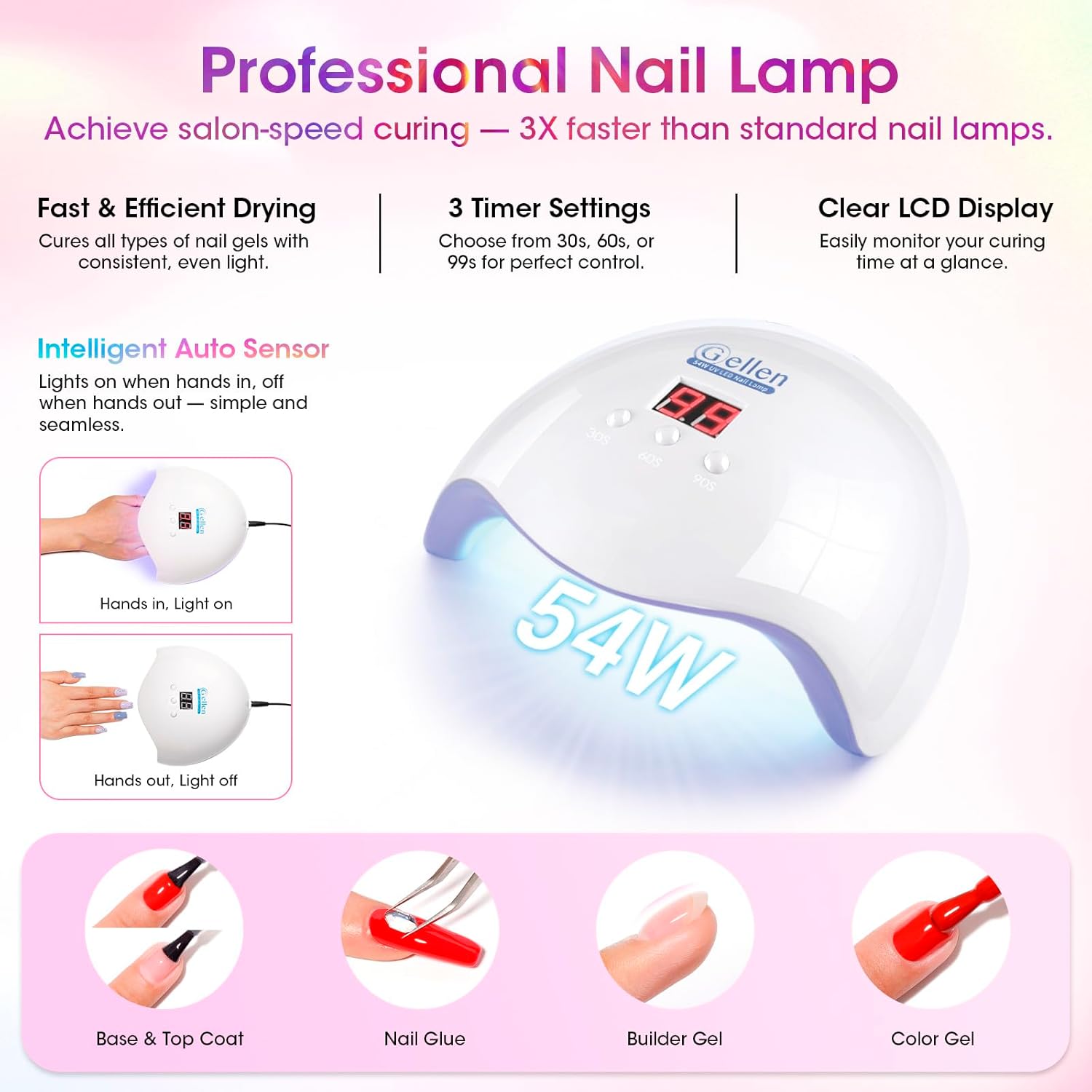GELLEN 71pcs Gel Nail Polish Kit with U V Light, 32pcs All Seasons Color Hema-Free GelNail Polish Set with 5pcs Functional Gel Top and Base Coat, Nail Art Manicure Salon Nail Kit for Women