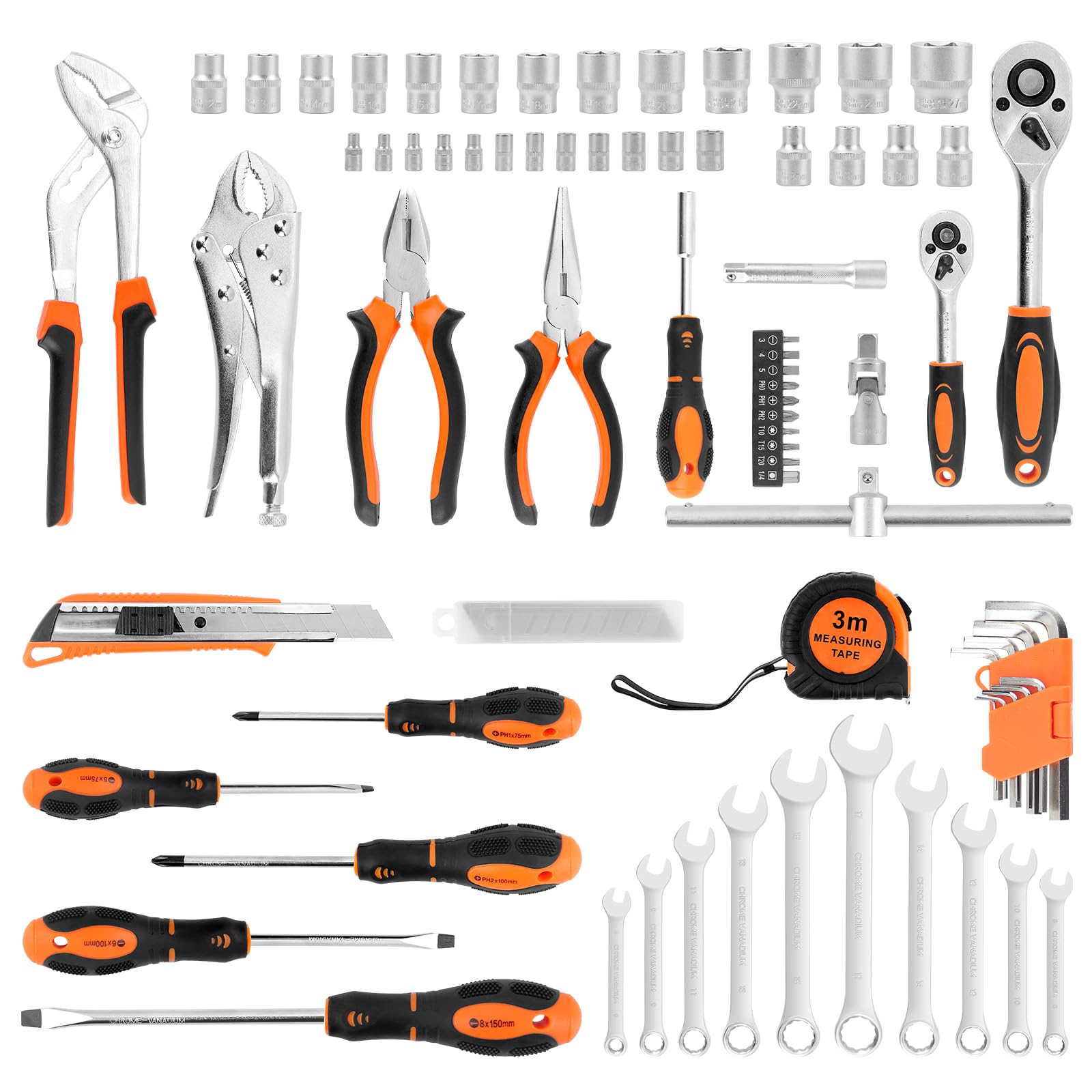 Walter Steel Caisse à Outil Complète 85 Pièces, Chrome Vanadium | Complète Portable avec Tournevis et Pinces - Kit d’Outils Idéal pour Maintenance Quotidienne à la Maison ou au Garage Orange