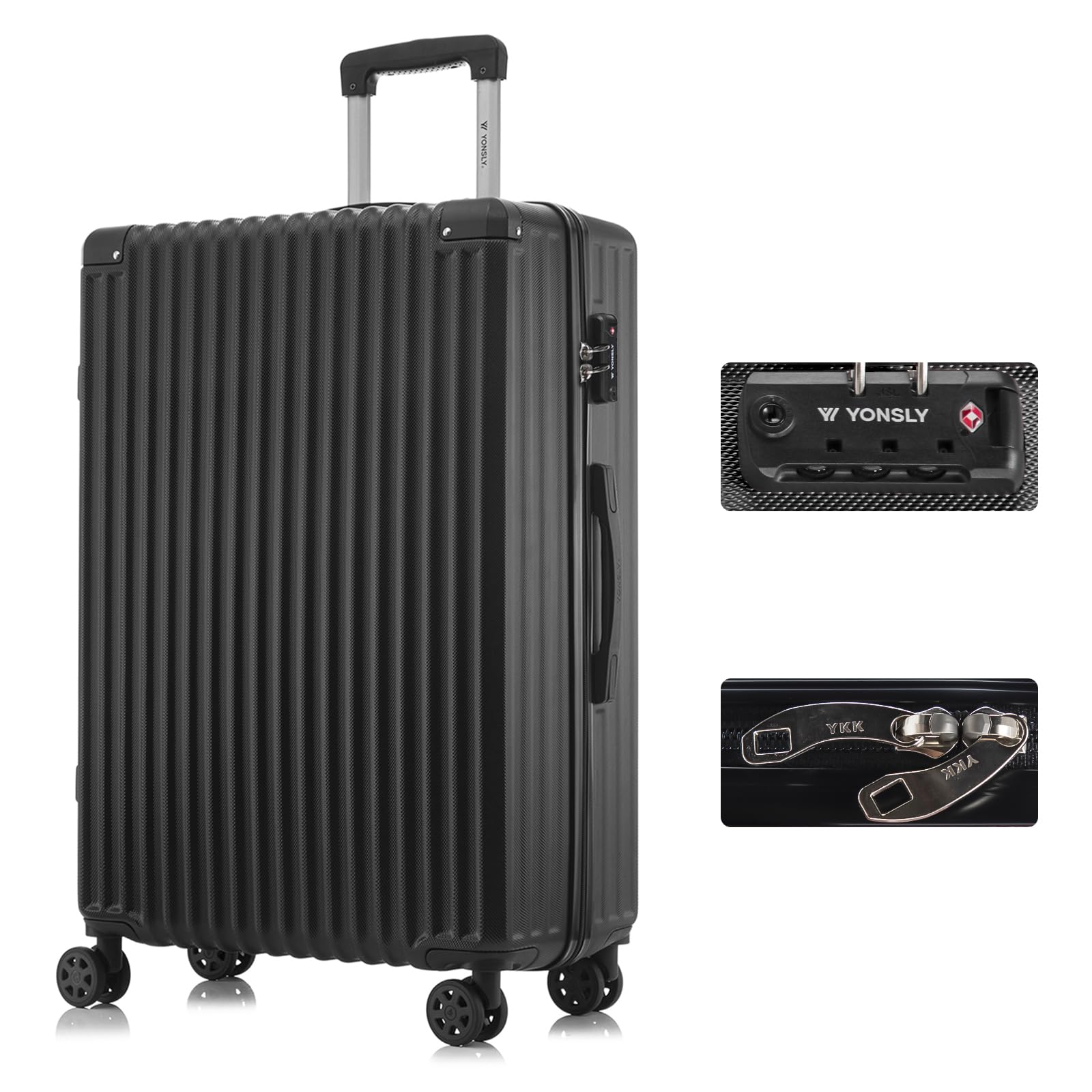 yonsly Koffer Suitcase, Trolley Reisekoffer, Rollkoffer Handgepäck mit 4 Rollen 360°, ABS Hartschalen, Sicherheitsschloss, Weicher Gummigriff, 210D-Futter