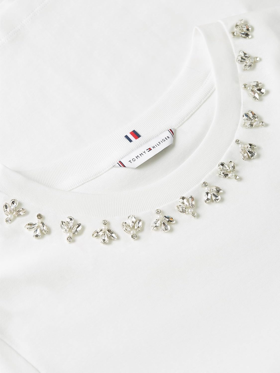 Tommy Hilfiger Women's Short Sleeve Cotton Crew Neck T-Shirt with Collar Embellishment