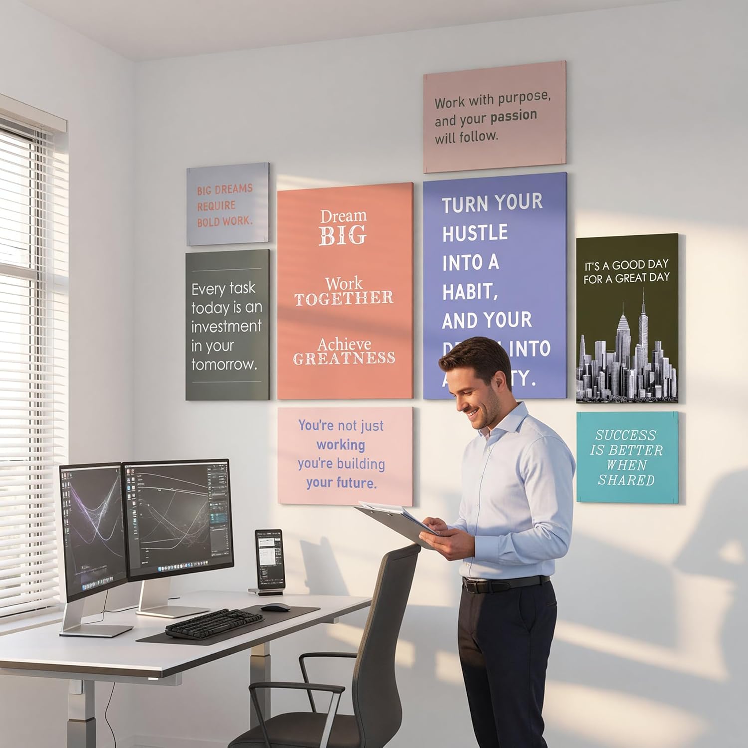 Office Motivational Canvas Wall Art Set of 8 - Mixed Sizes 11x17, 8x11, 6x8 In | Teamwork & Leadership Decor for Workspace & Conference Room | ThrowbackTraits