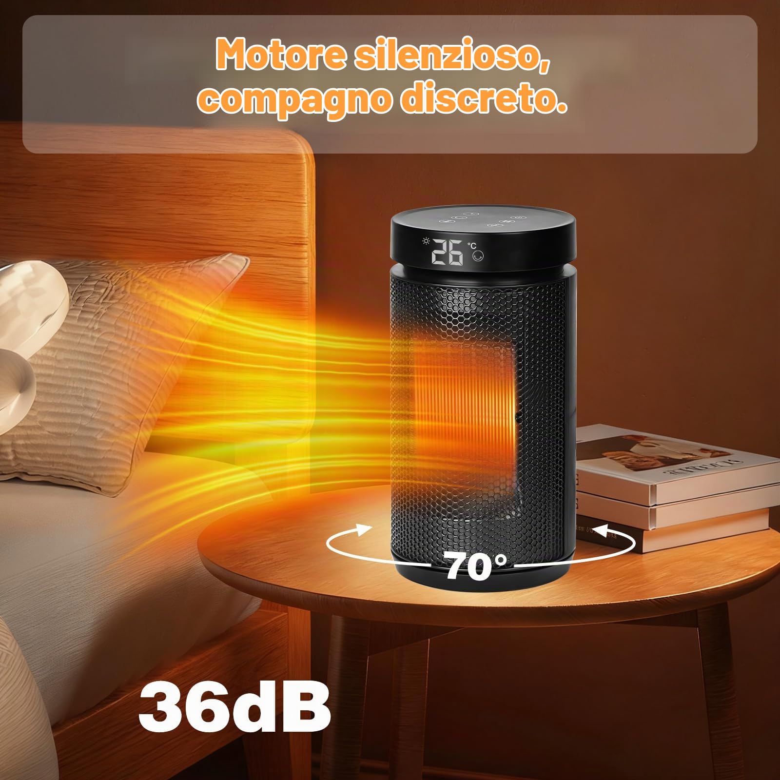 Stufetta Elettrica Basso Consumo 2000W, 3 Modalità, Modalità ECO Stufa Elettrica Basso Consumo 70° Oscillazione, Timer 12H, Telecomando, Protezione da Ribaltamento per Uso Interno