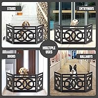 Vista 4 de Bundaloo Puerta independiente para perros, valla de madera decorativa expandible para perros pequeños a medianos, barrera para escaleras, puertas
