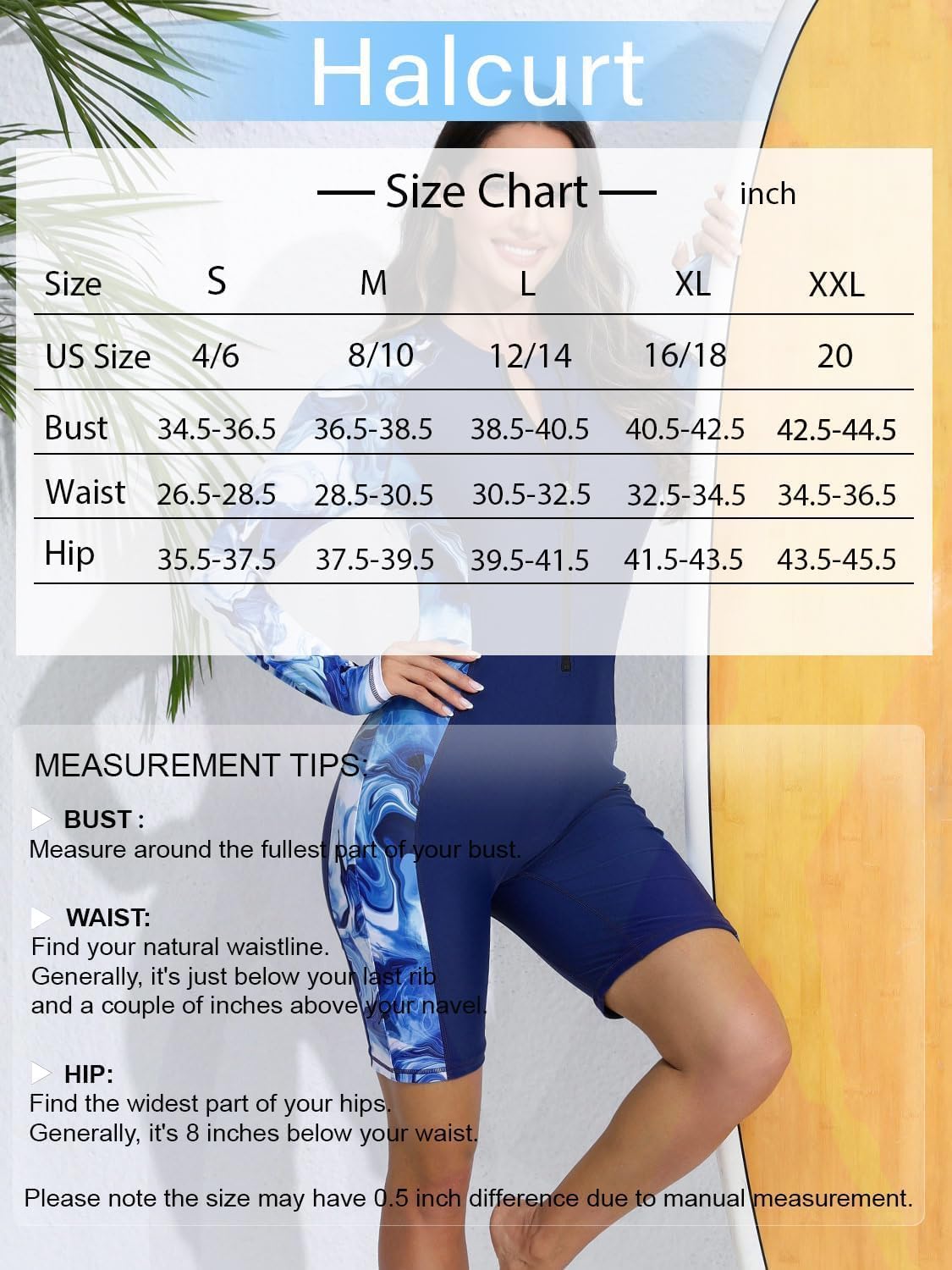 Halcurt Women's Boyleg One Piece Rash Guard with Built in Bra Zip Front UPF50+ Long Sleeve Full Body Surfing Swimsuit - Image 6