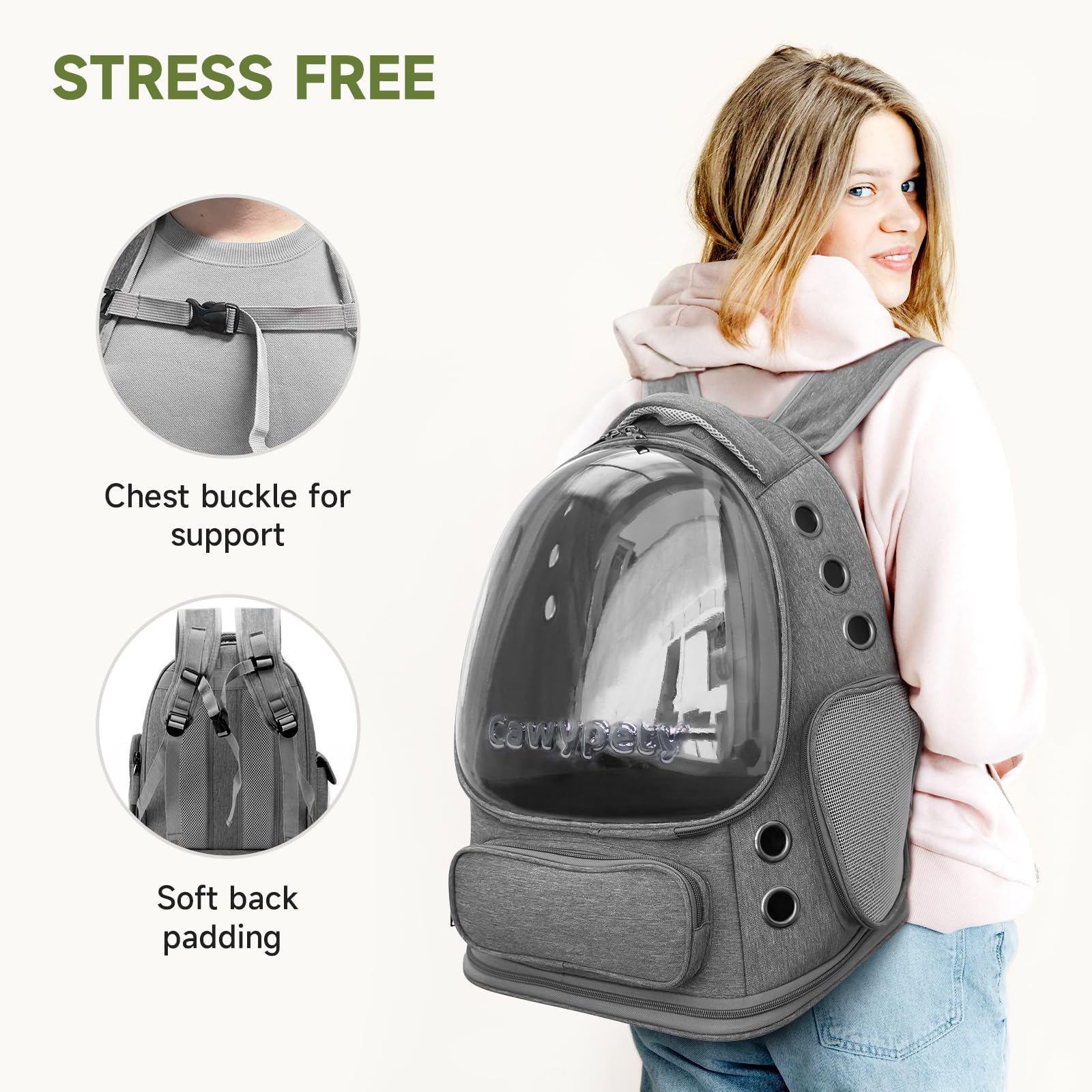 Cawypety Mochila transportadora para gatos, transpirable, con burbujas de espacio grande, para gatitos, perros pequeños de hasta 12 libras, transparente y plegable para viajes, senderismo