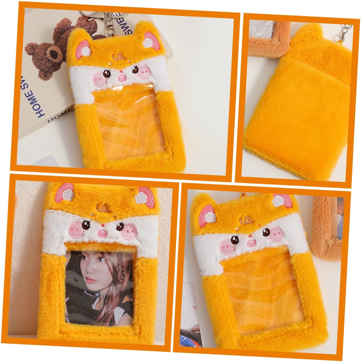 SHOWERORO Cartoon Frog Plush Card Holder 3-Inch Visible ID Sleeve Bus Card Protector Keychain for Students and Travelers