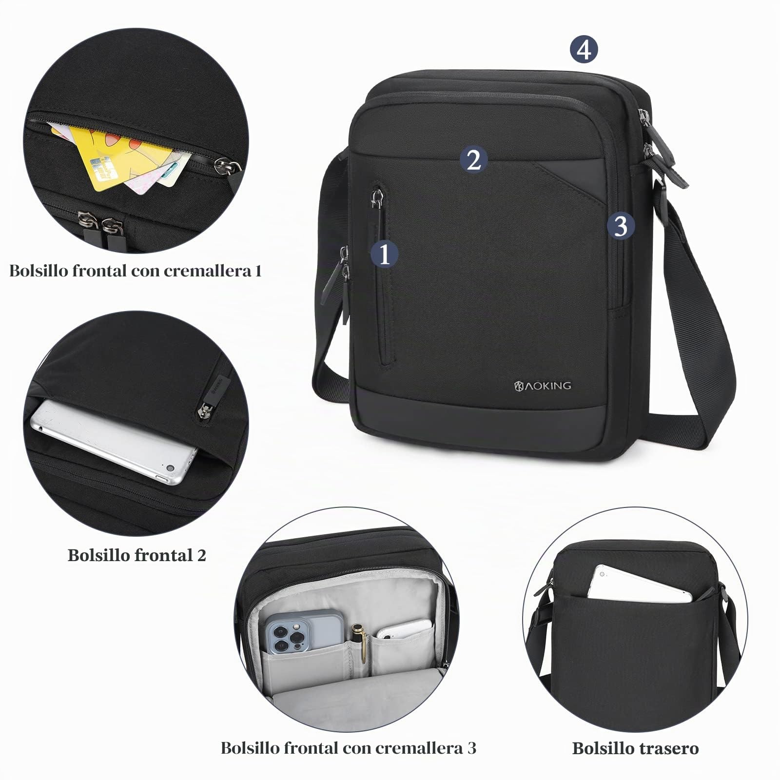 Bolso Bandolera para Tablet iPad de hasta 11 Pulgadas, Bolso de Hombro, Bolso Cruzado, Antirrobo, Resistente al Agua