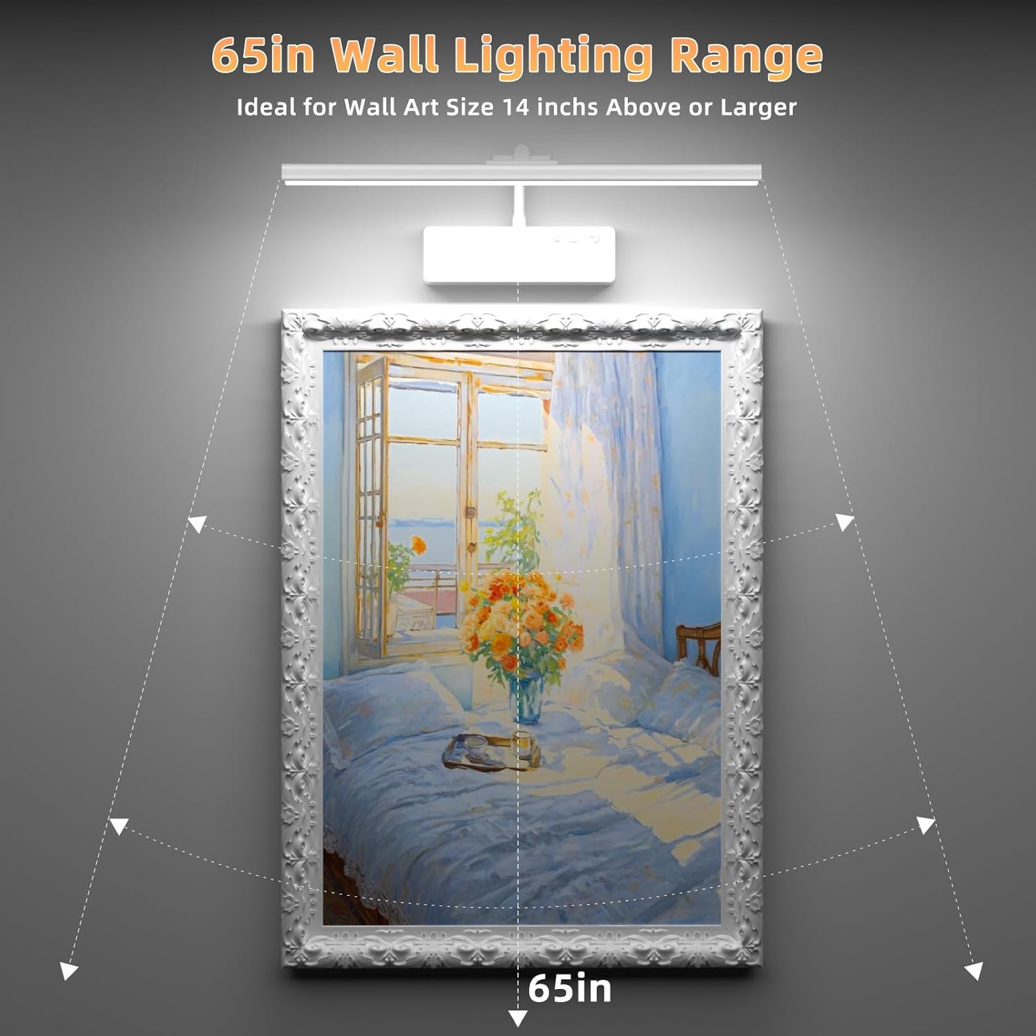 Lightbiz Picture Light, 15.35inch 5400mAh Rechargeable Picture Lights for Wall Battery Operated Wall Lights, 3 Colors Paintings Light Dimmable Art Light for Artwork, Gallery (White)