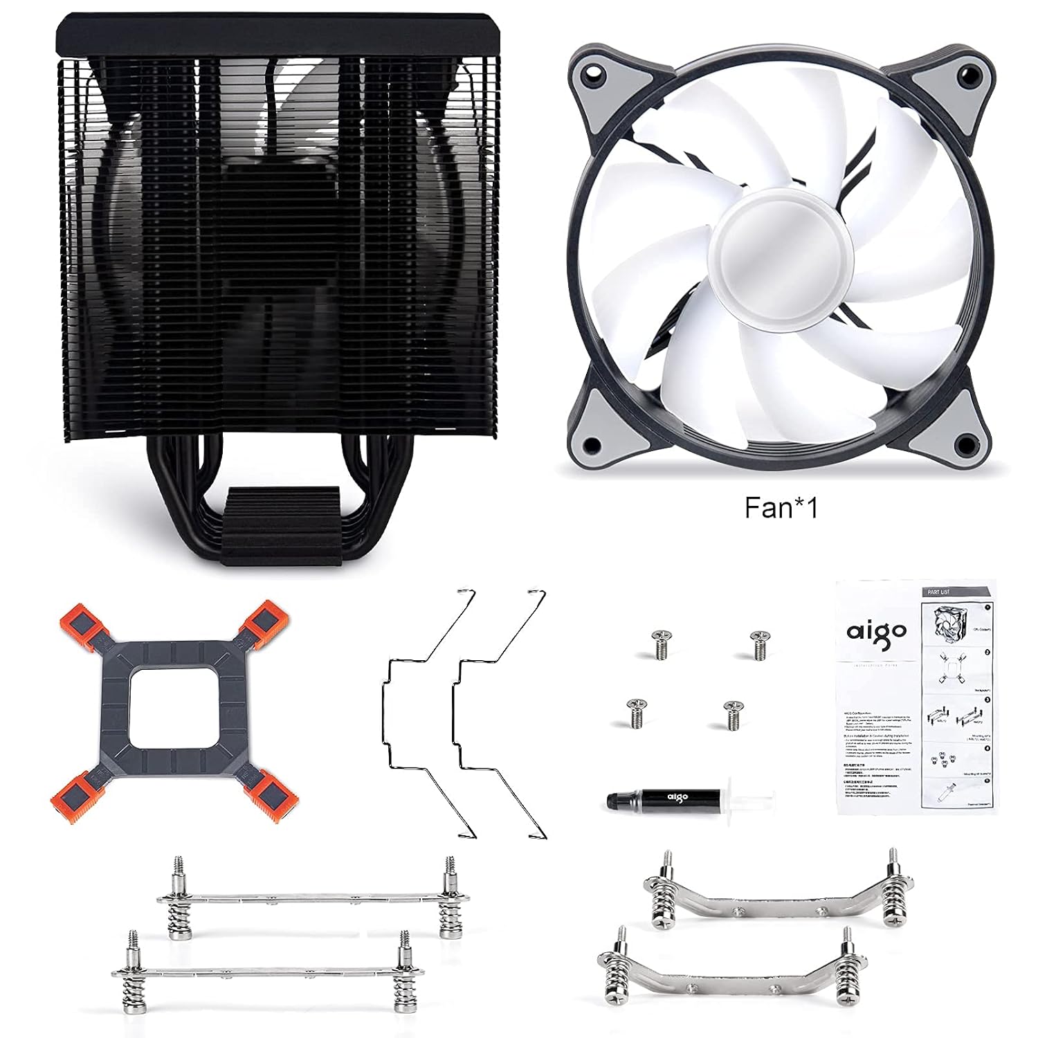 aigo P6 CPU Air Cooler components laid out