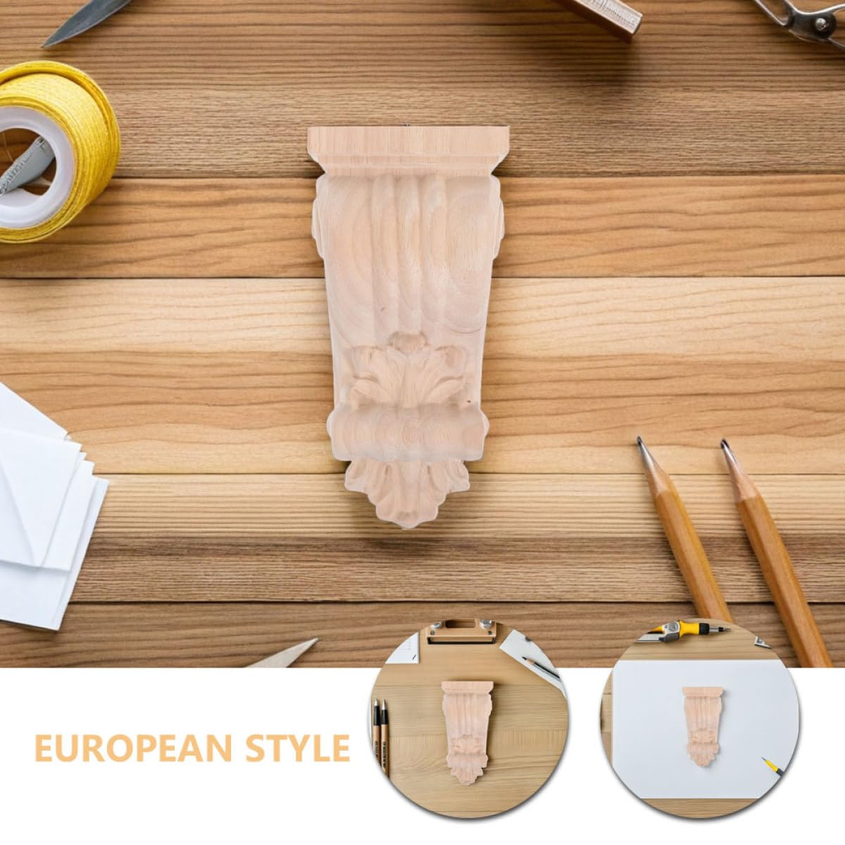 Massive Geschnitzte Holzkonsole im Europäischen Stil Rustikale Eckapplikation 8x17x4,5cm Türeckendekoration und Kragstein aus Langlebigem Massivholz für Wohnmöbel und Wanddeko
