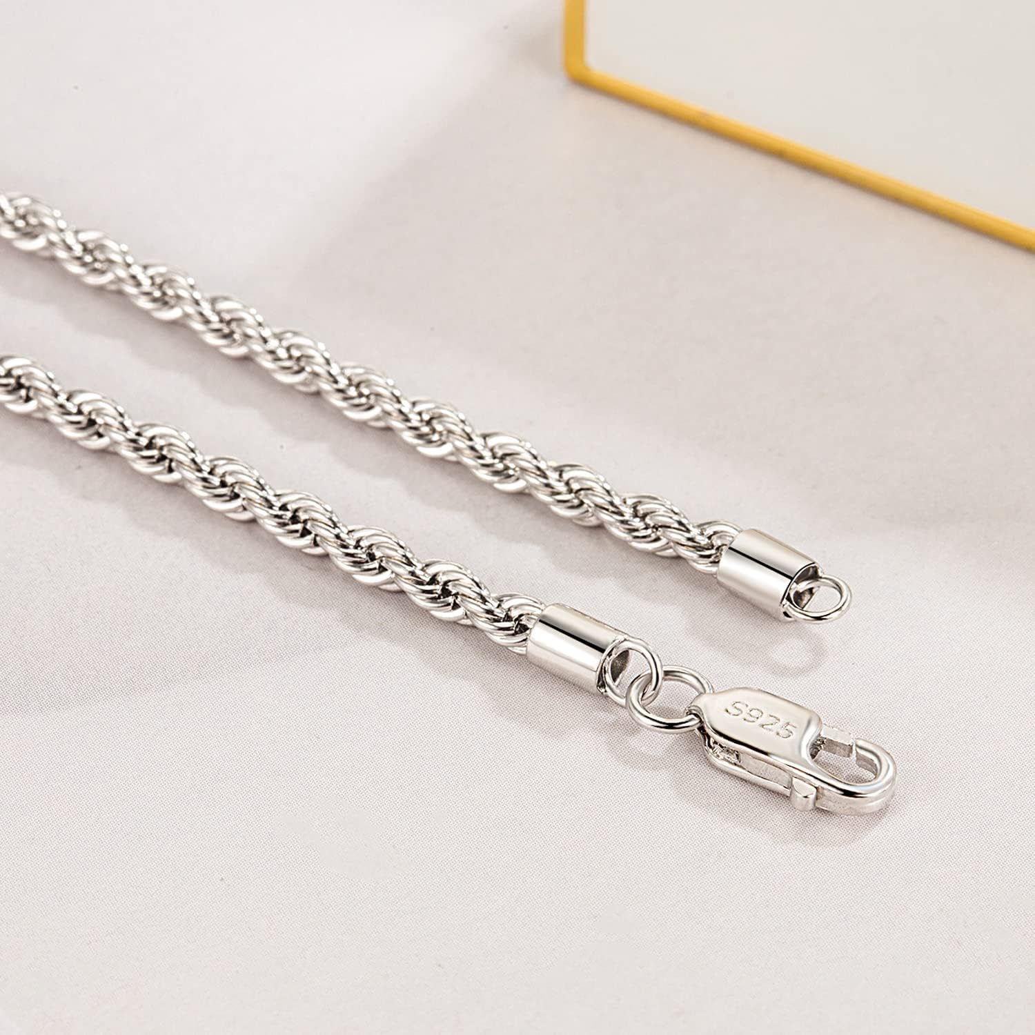 Dankadi Men 925 Sterling Silver 3mm Twist Rope Chain Necklace Women Diamond Cut Clasp Rope Box Chain 16 "17" 18 "19" 20 "22" 24 "26" 28 "30" Chocker Jewelry Gifts (16 inch, Silver) - Image 8