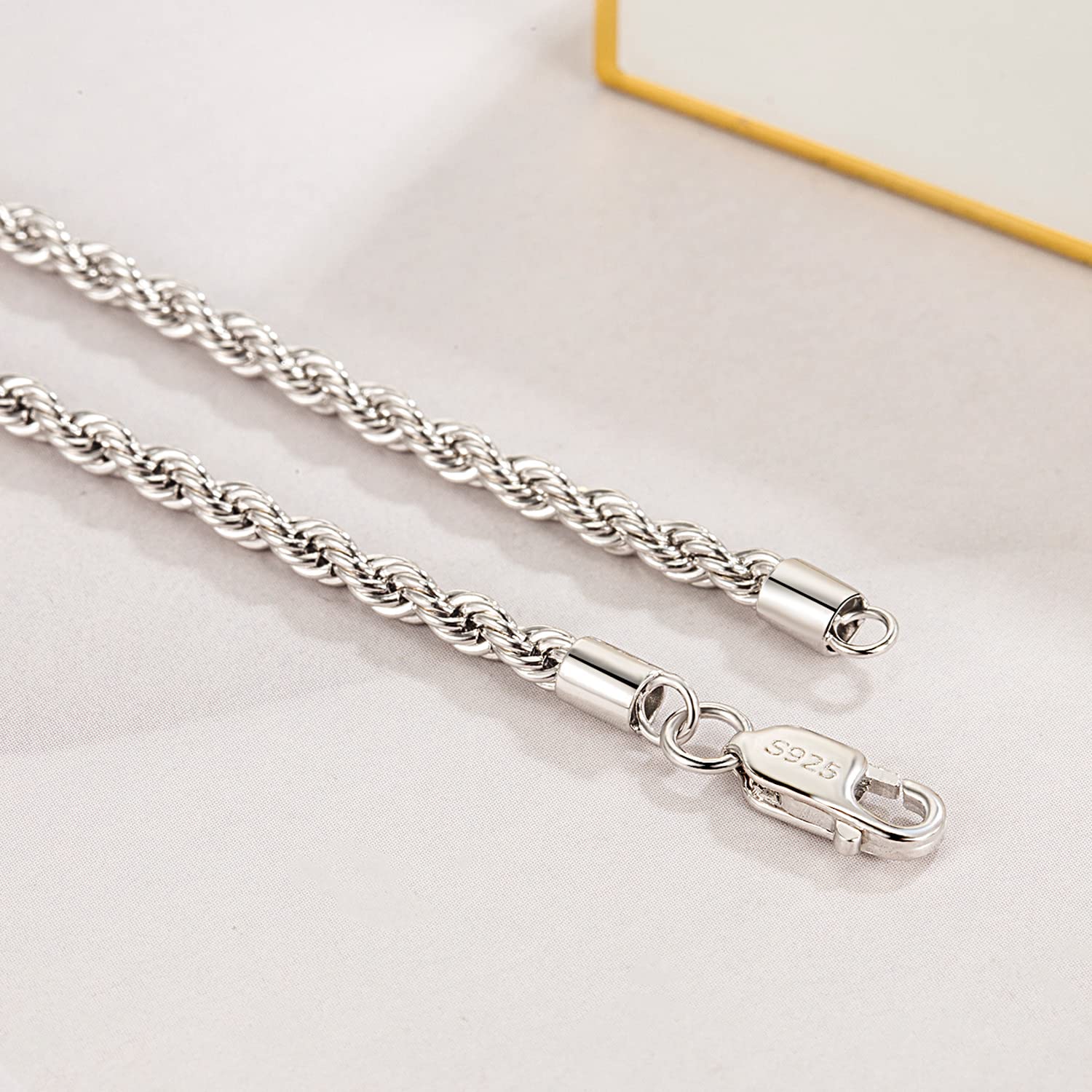 Dankadi Collier à Corde Fin 3MM pour Pendentif en 925 Argent, Chaîne Tressée à Maille Enrouler Plaqué Or 16"-30" (40-76CM) Design Italien Cadeau Bijoux Fête Anniversaire pour Homme Femme