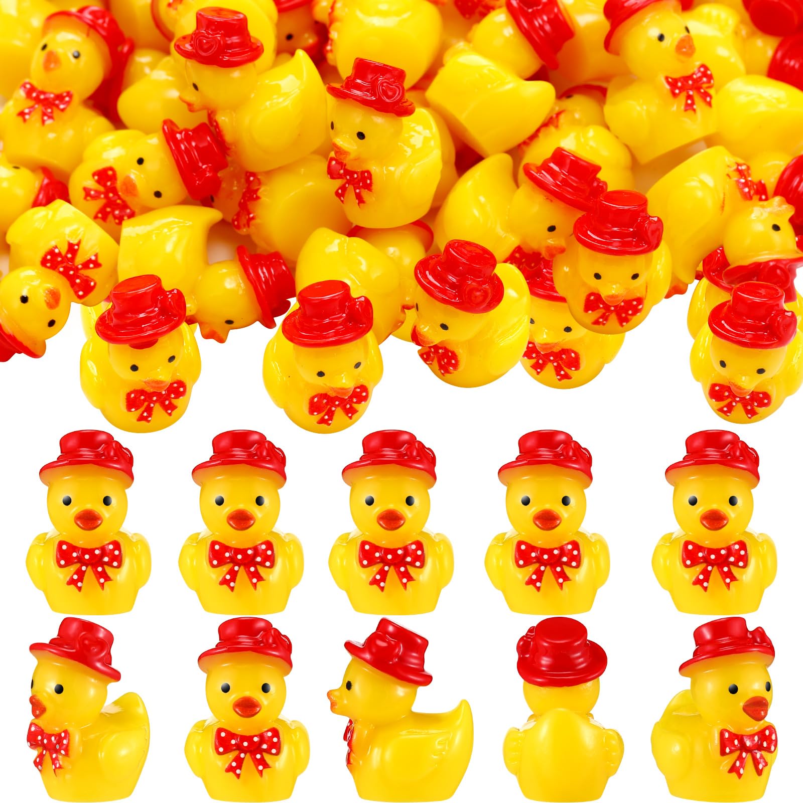 Weysat 60pcs Mini Valentines Resin Ducks Miniature Heart Hat Themed Duck Tiny Figurines Decoration for Valentines Party Birthday Gift Supply