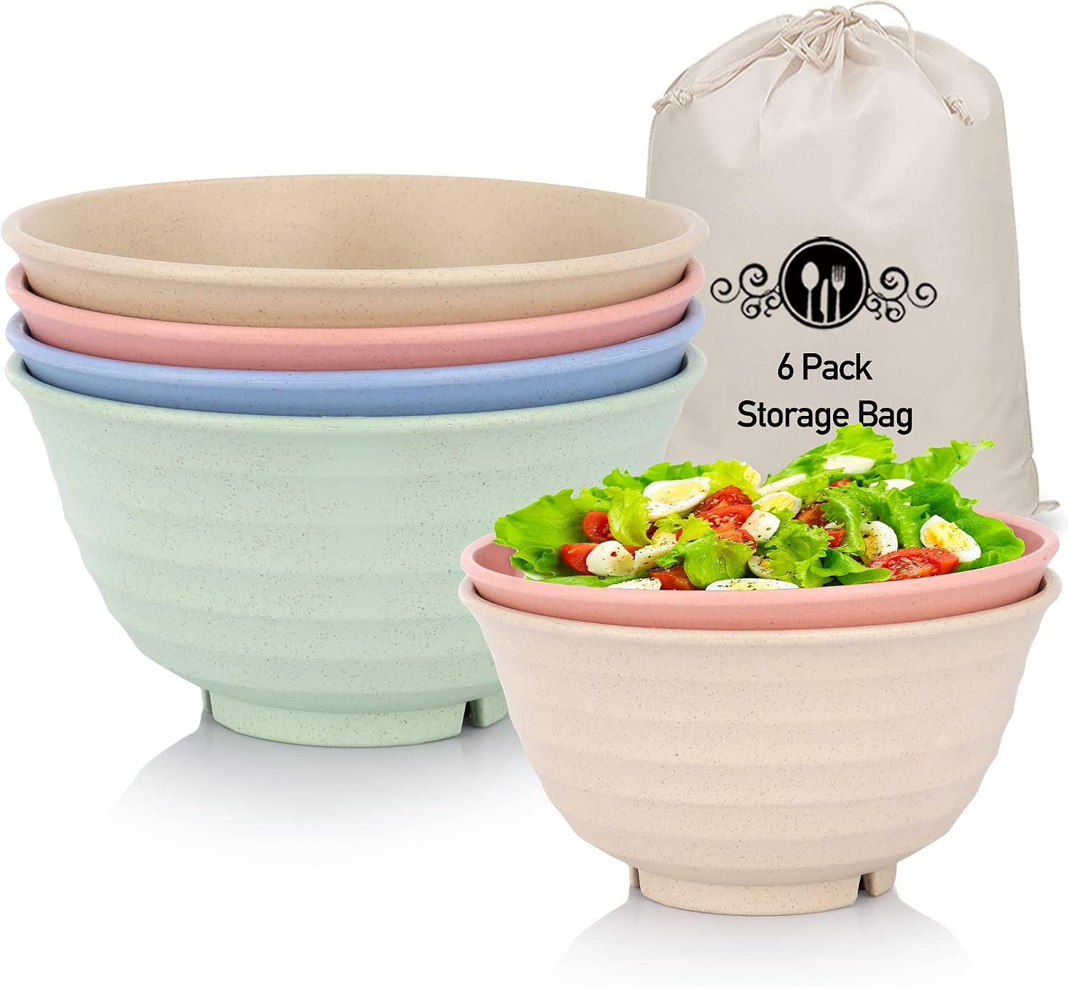 DeeCoo Large Size Unbreakable Cereal Bowls - 30 OZ Wheat Straw Fiber Lightweight Bowl Set of 6 - Dishwasher & Microwave Safe - for Children,Rice,Soup, Salad Bowls